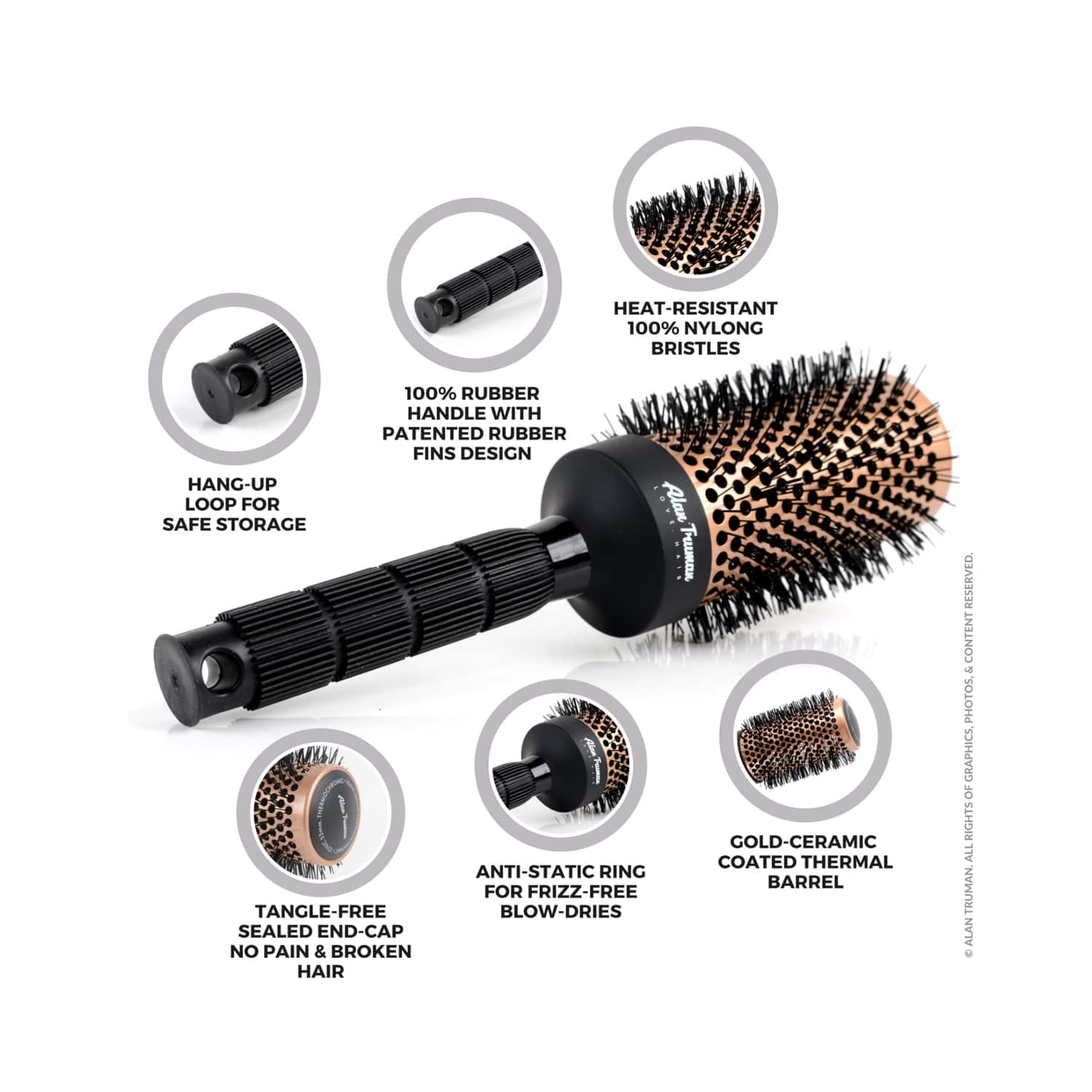 Alan Truman Gold Ceramic Large Blow Drying Brush 1Pc