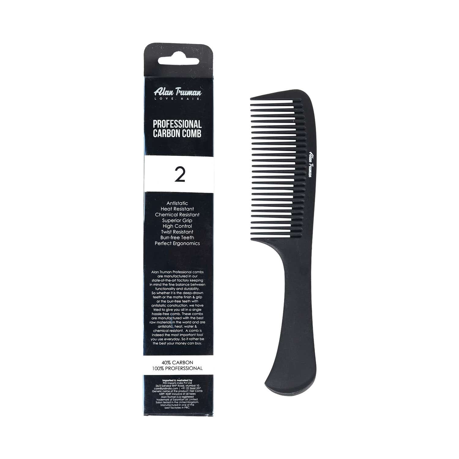 Alan Truman | Alan Truman CB-02 Wide Teeth Handle Carbon Comb (1 Pc)