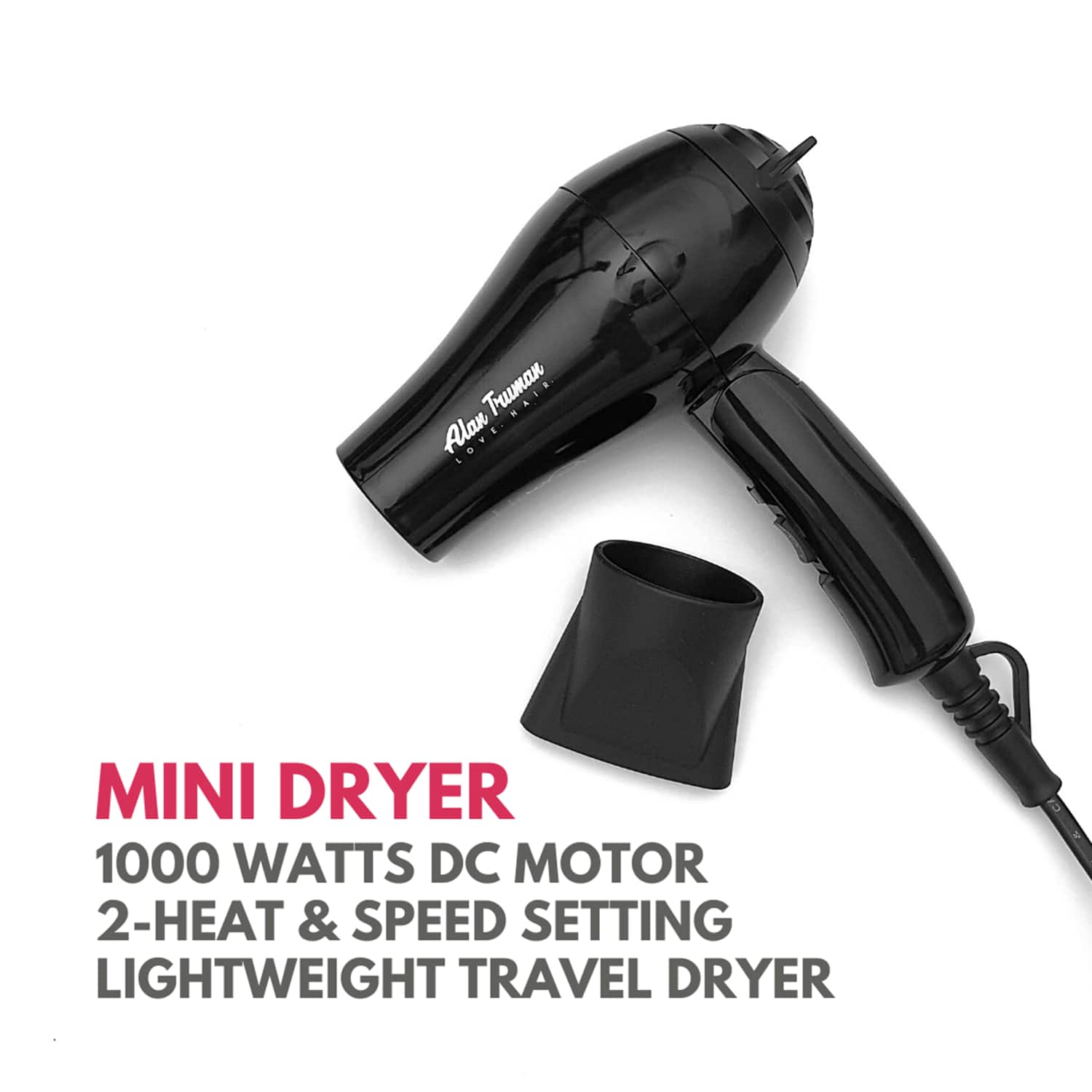 Alan Truman | Alan Truman Mini Dryer 1000 Watts Dc Motor Hair Dryer - Black (1 Pc)