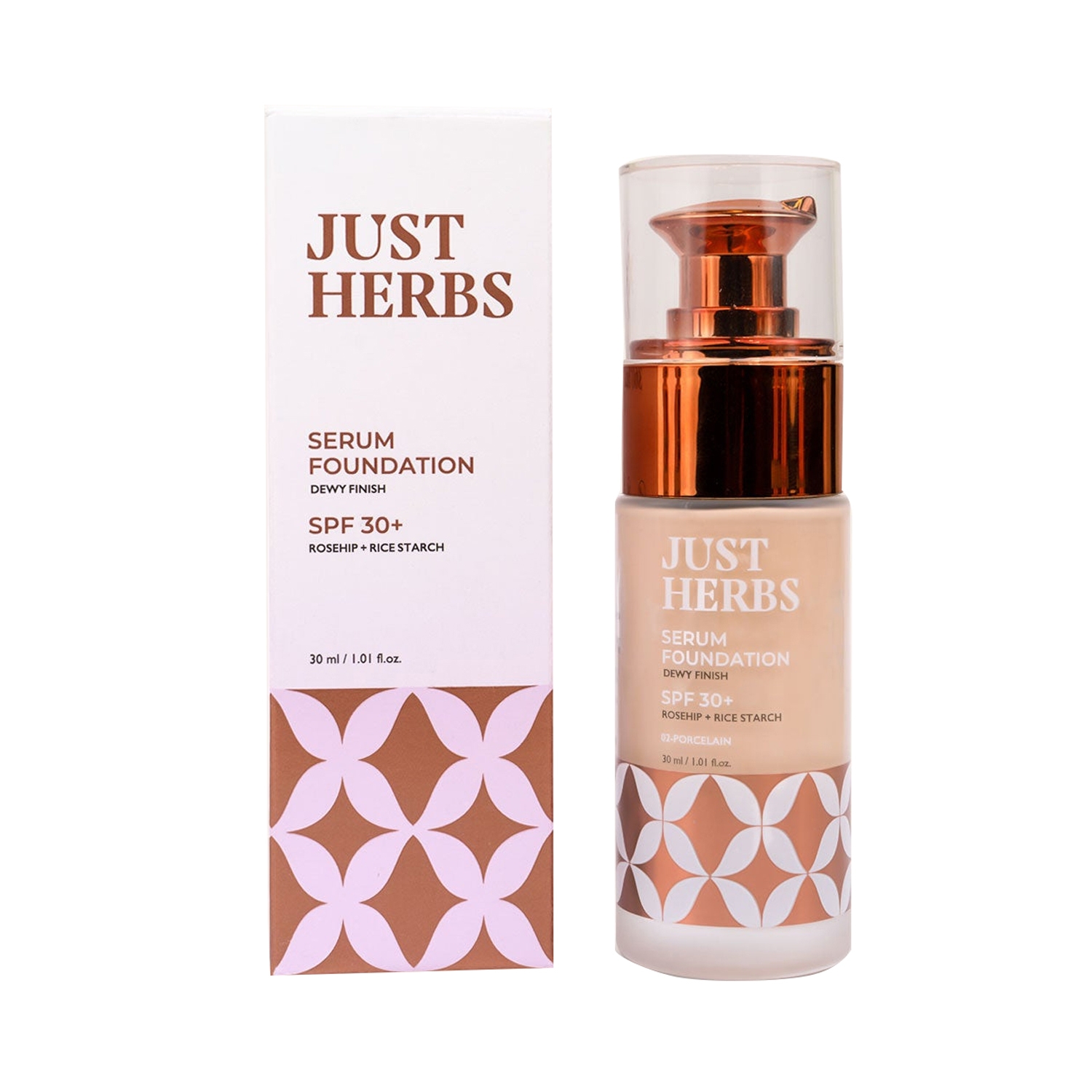 Just Herbs | Just Herbs Dewy Finish Serum Foundation SPF 30+ - 02 Porcelain (30ml)