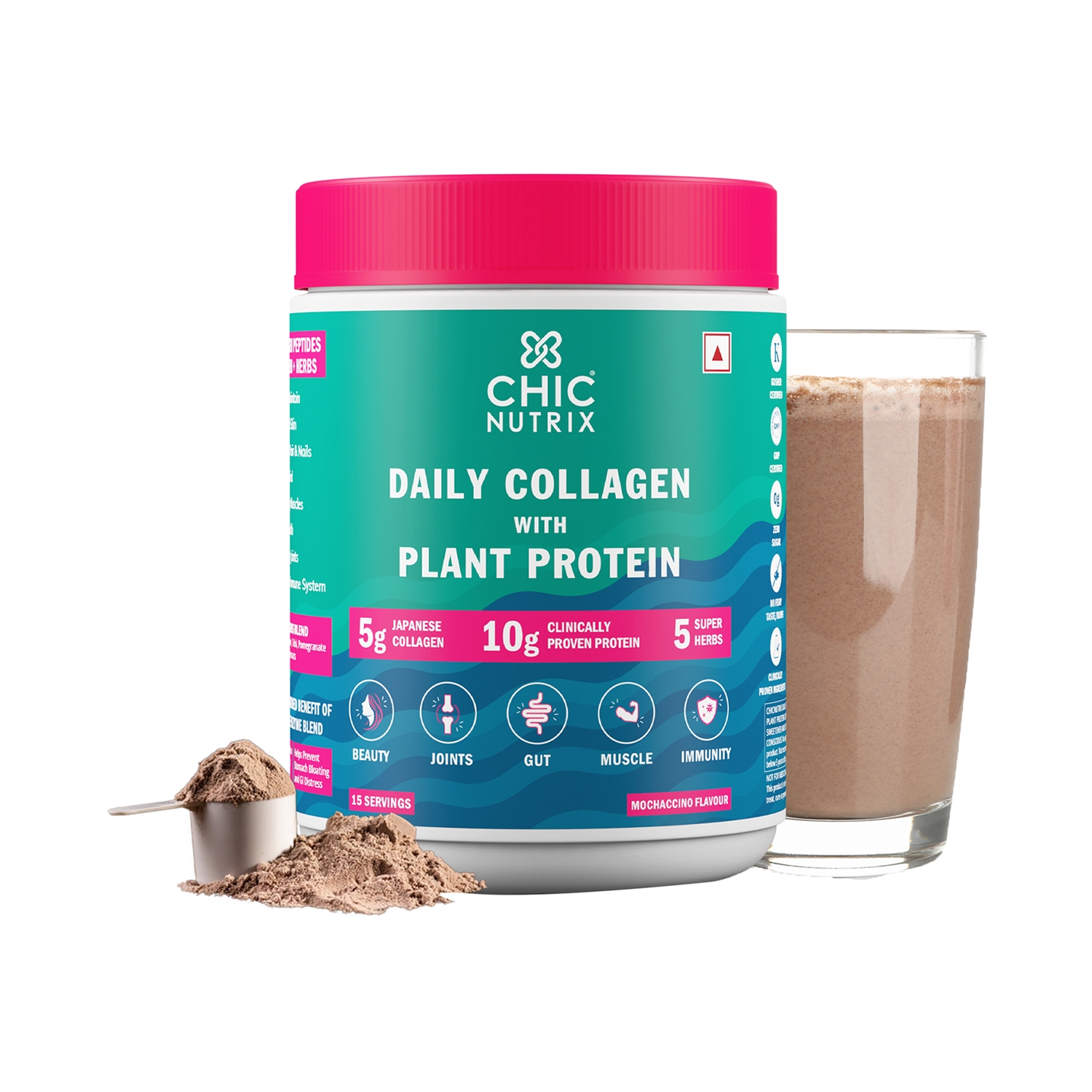 Chicnutrix | Chicnutrix Daily Collagen Peptides For Youthful Body Capsules - Chocolate Mocha Flavour (330g)