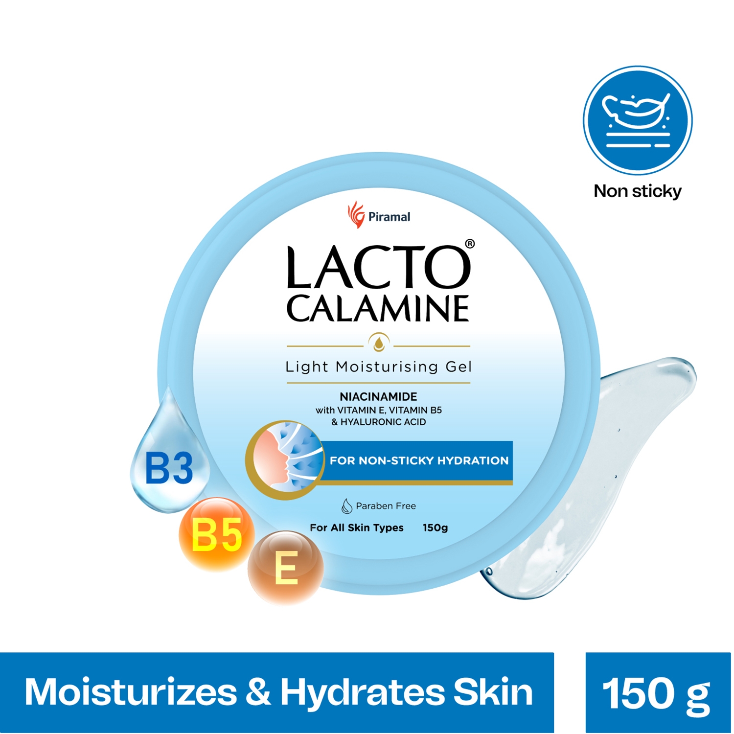 Lacto Calamine | Lacto Calamine gel based Face Moisturizer with Niacinamide, Hyaluronic Acid,Vitamin E & B5 (150g)