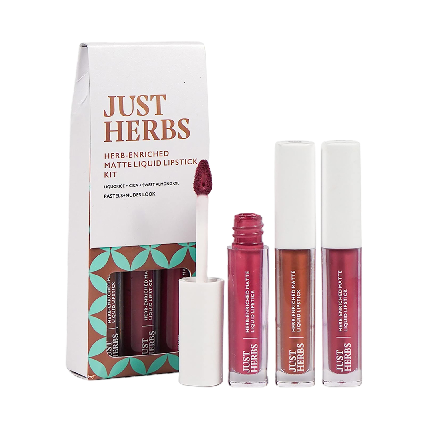 Just Herbs | Just Herbs Enriched Matte Liquid Lipstick - Raspberry Pink, Cinnamon Spice and Rosewood Pink (3 Pcs)