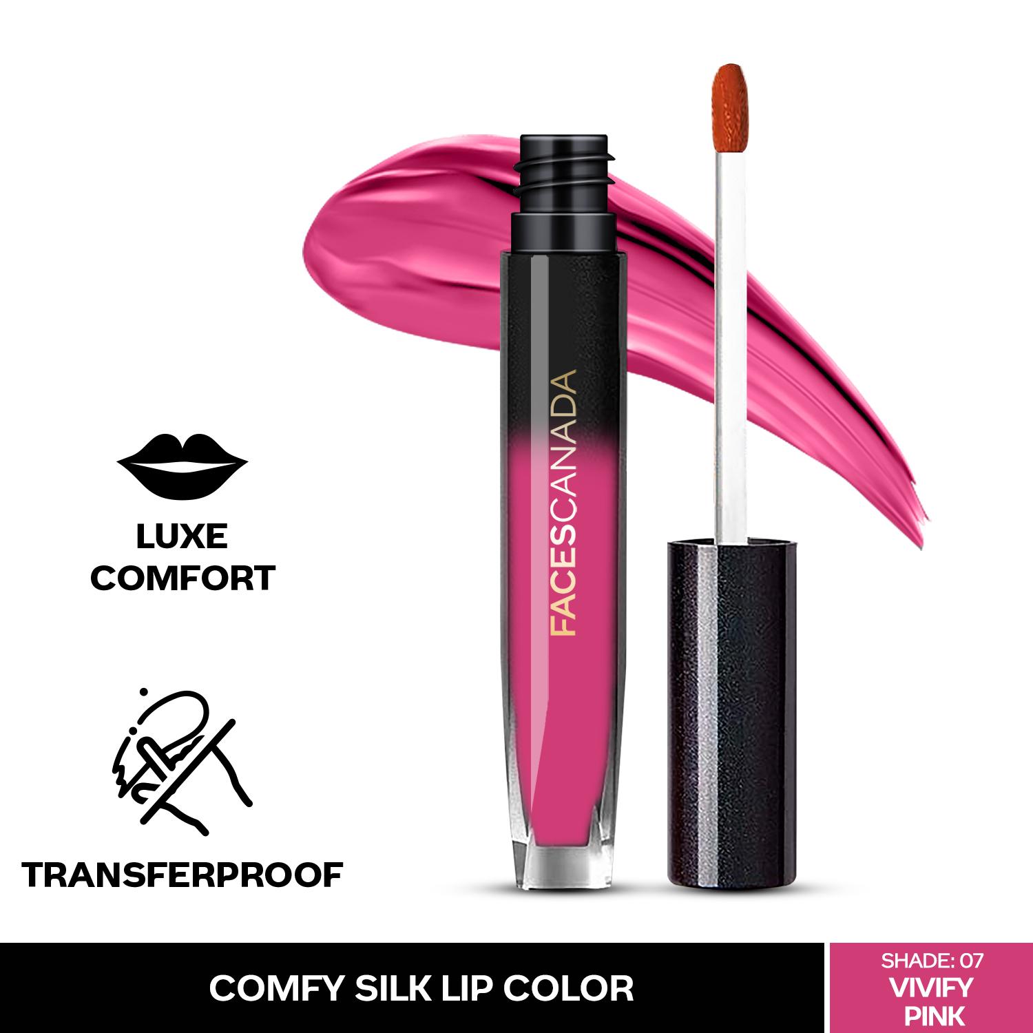 Faces Canada | Faces Canada Comfy Silk Lip Color I Mulberry Oil, Luxe Comfort, No Dryness I Vivify Pink 07 (3 ml)