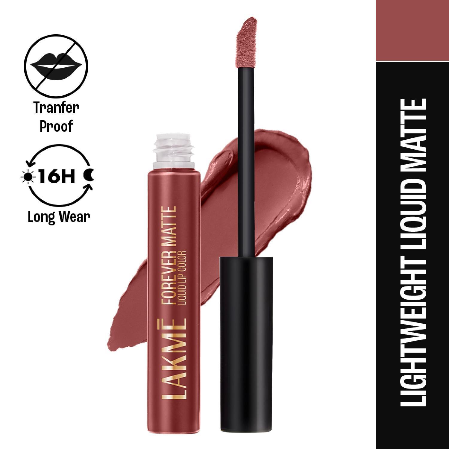 Lakme | Lakme Forever Matte Liquid Lip, 16hr Lipstick, Brown Sheer (5.6 ml)
