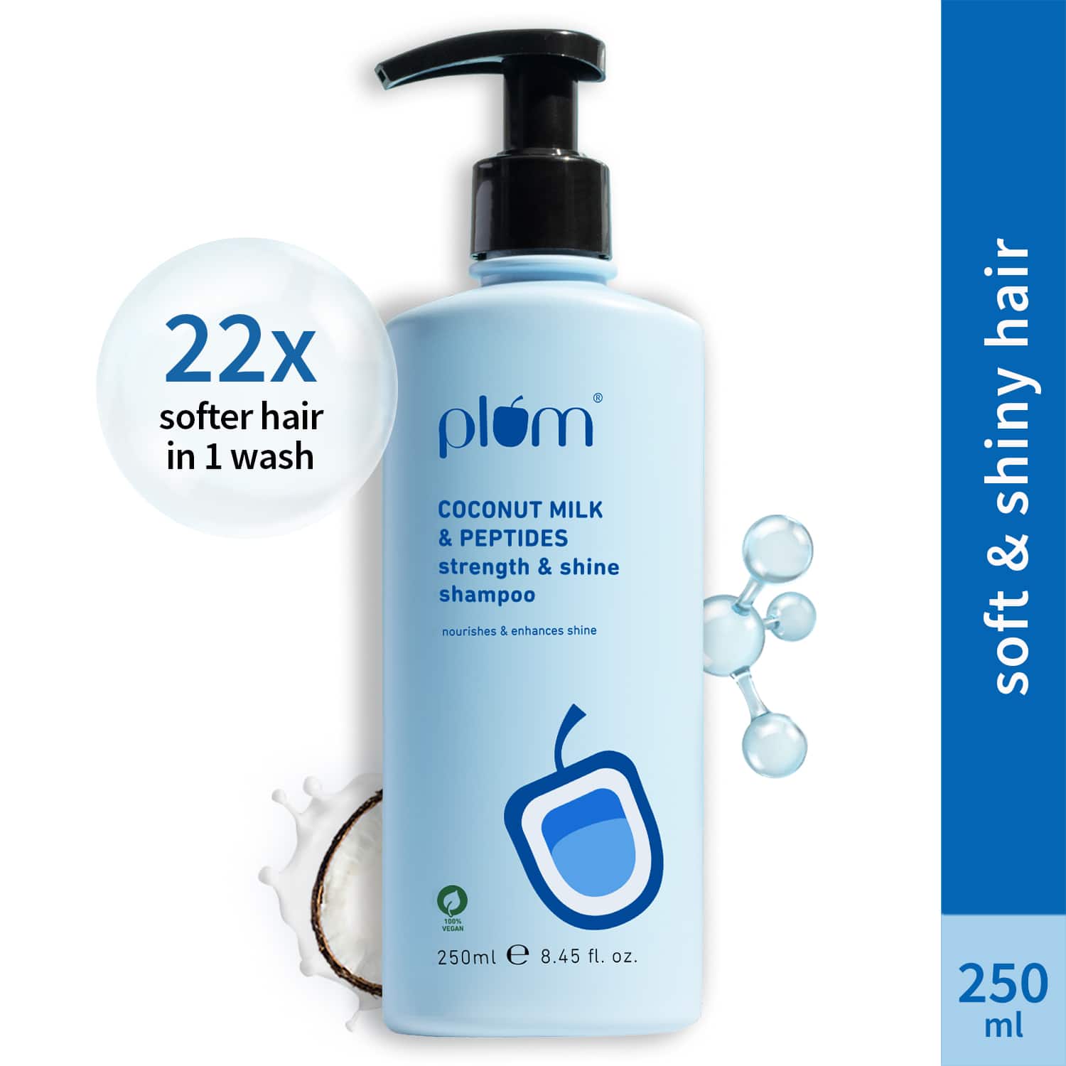 Plum | Plum Peptides Shampoo with Coconut Milk for Dry & Rough Hair, 22x Softer Hair in 1 Wash (250ml)