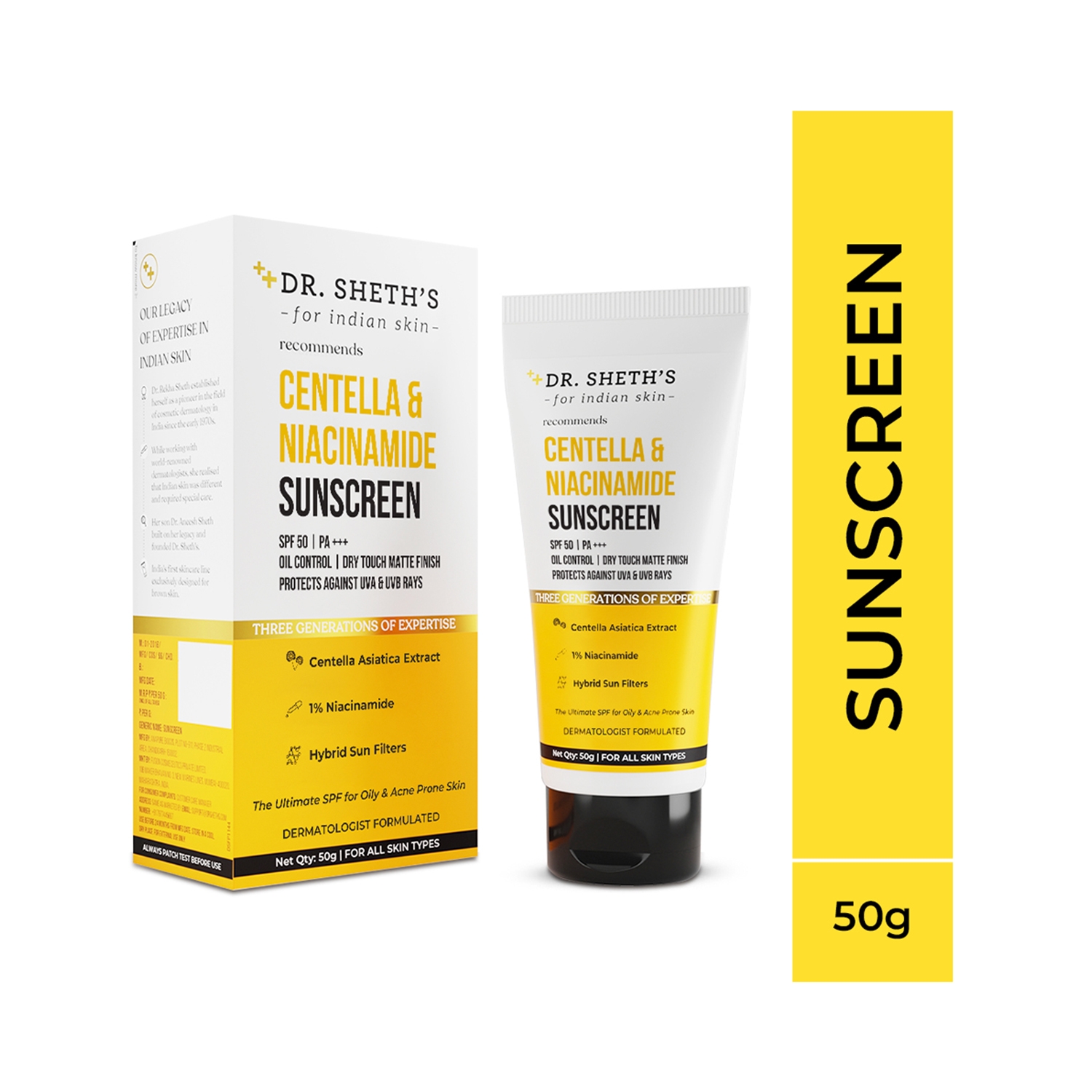 Dr. Sheth's | Dr. Sheth's Centella & Niacinamide Oil & Acne Control Sunscreen SPF 50 PA+++ (50g)