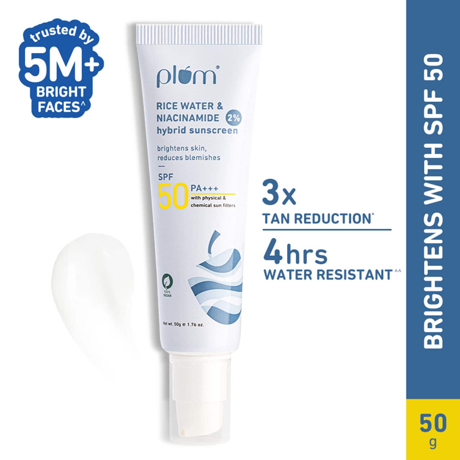 Plum | Plum 2% Niacinamide & Rice Water Hybrid Face Sunscreen With SPF 50 PA+++ (50g)