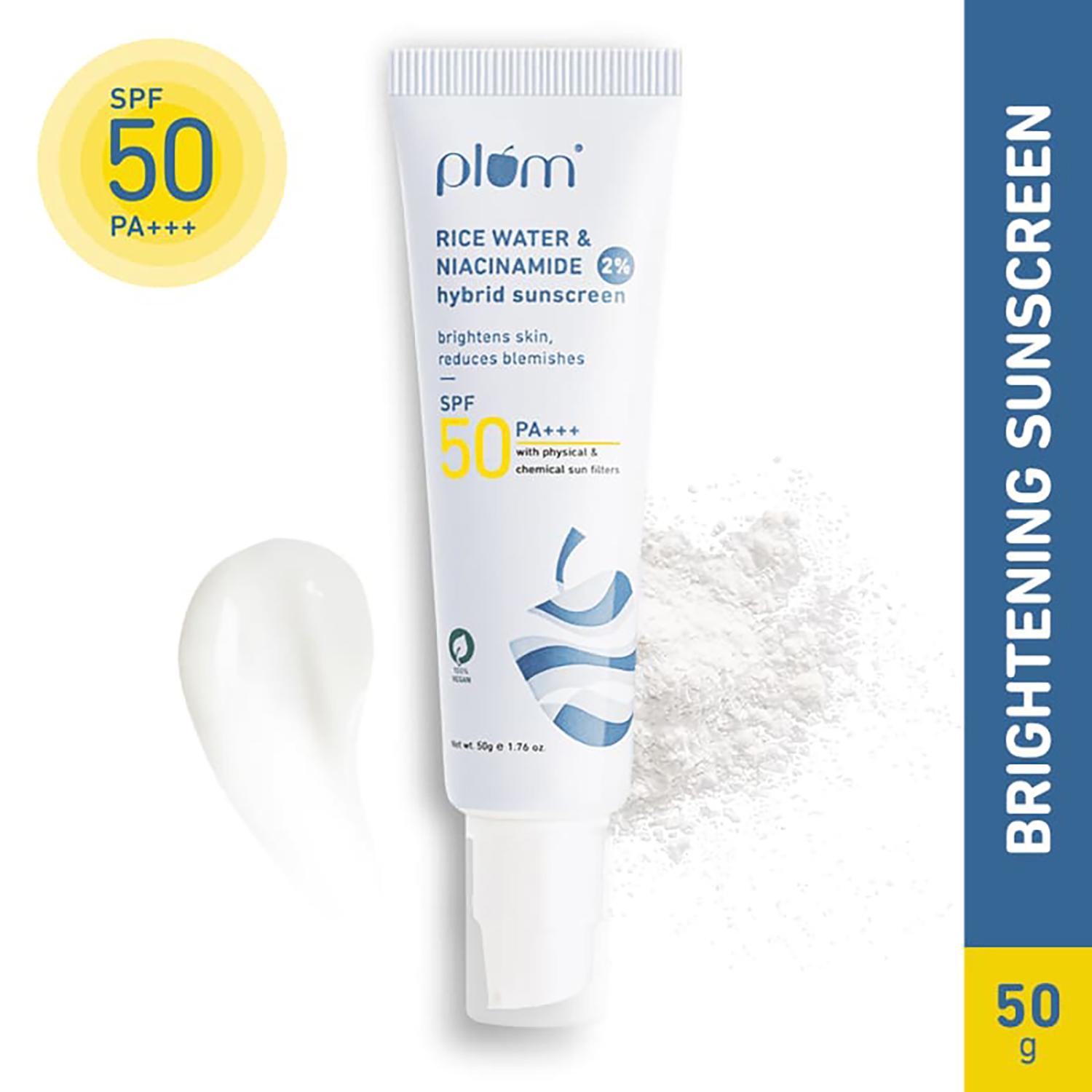 Plum | Plum 2% Niacinamide & Rice Water Hybrid Face Sunscreen With SPF 50 PA+++ (50g)