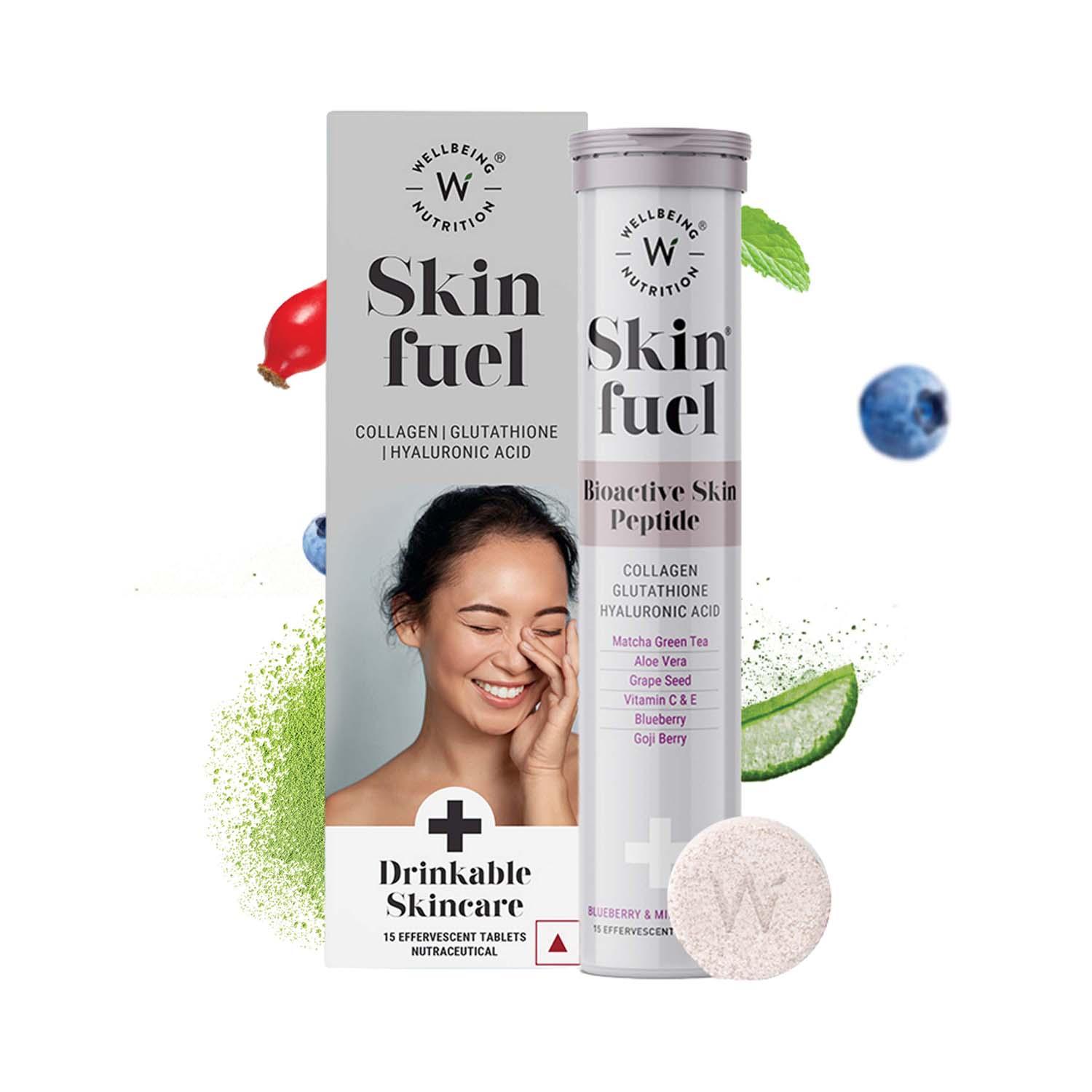 Wellbeing Nutrition | Wellbeing Nutrition Skin Fuel Japanese Collagen Peptides, L-Glutathione, Antioxidants | Hyaluronic Acid, Grape Seed, Vitamin E