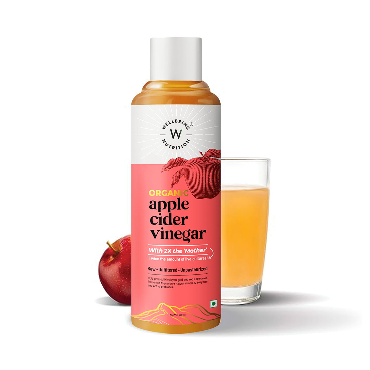 Wellbeing Nutrition Organic Apple Cider Vinegar with 2X Enzymes for Weight & Blood Sugar Control