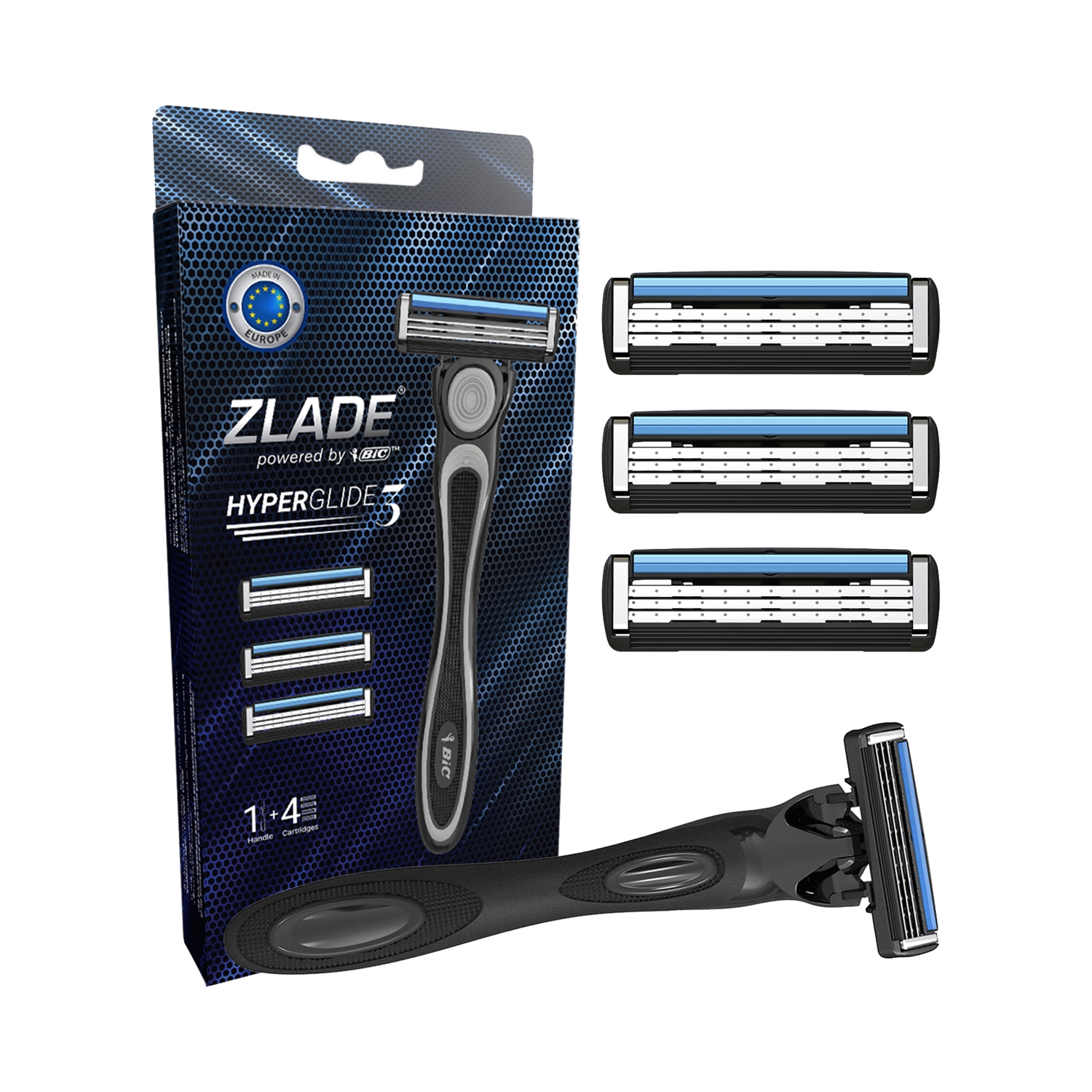 Zlade | Zlade Hyperglide3 Advanced Shaving System For Men - (5Pcs) (1 Razor Handle + 4 Cartridges)