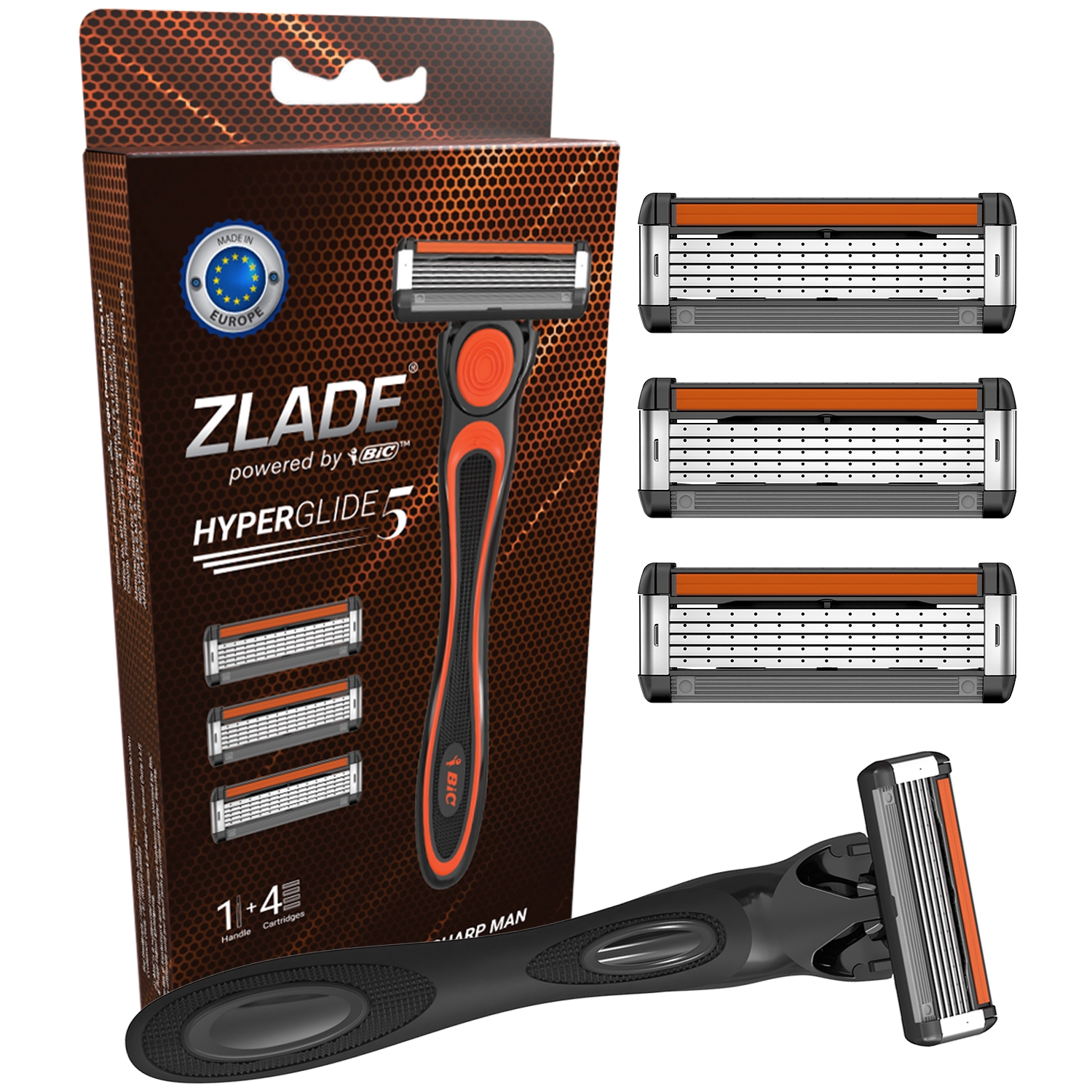 Zlade | Zlade Hyperglide 5 Advanced Shaving System For Men - (5Pcs) (1 Razor Handle + 4 Cartridges)
