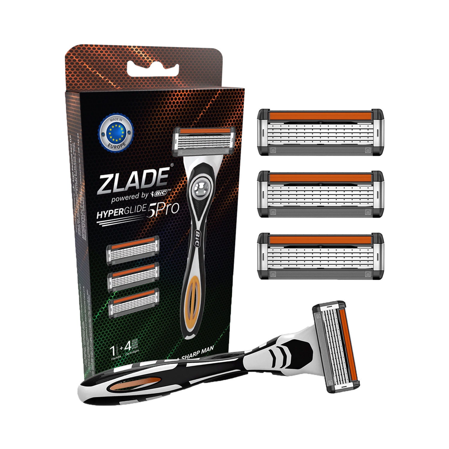 Zlade Hyperglide 5 Pro Shaving System For Men - (5Pcs) (1 Razor Handle + 4 Cartridges)