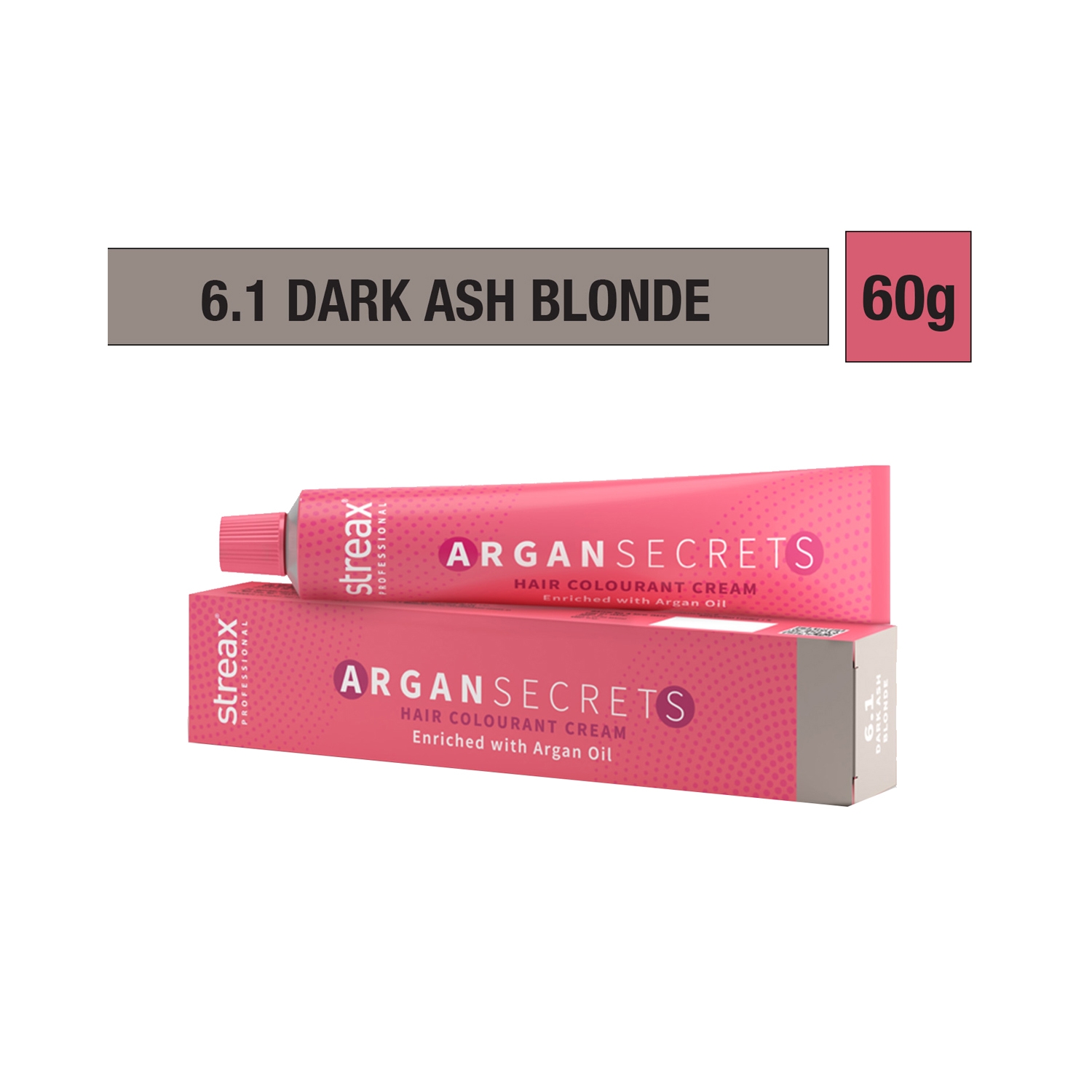 Streax Professional Argan Secrets Hair Colorant Cream - 6.1 Dark Ash Brown (60g)