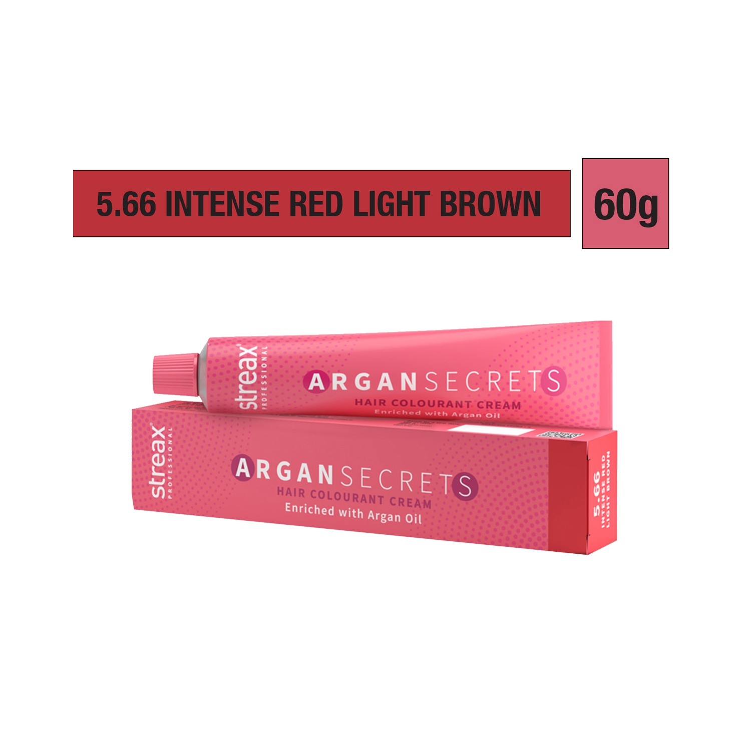 Streax Professional Argan Secrets Hair Colorant Cream - 5.66 Intense Red Light Brown (60g)
