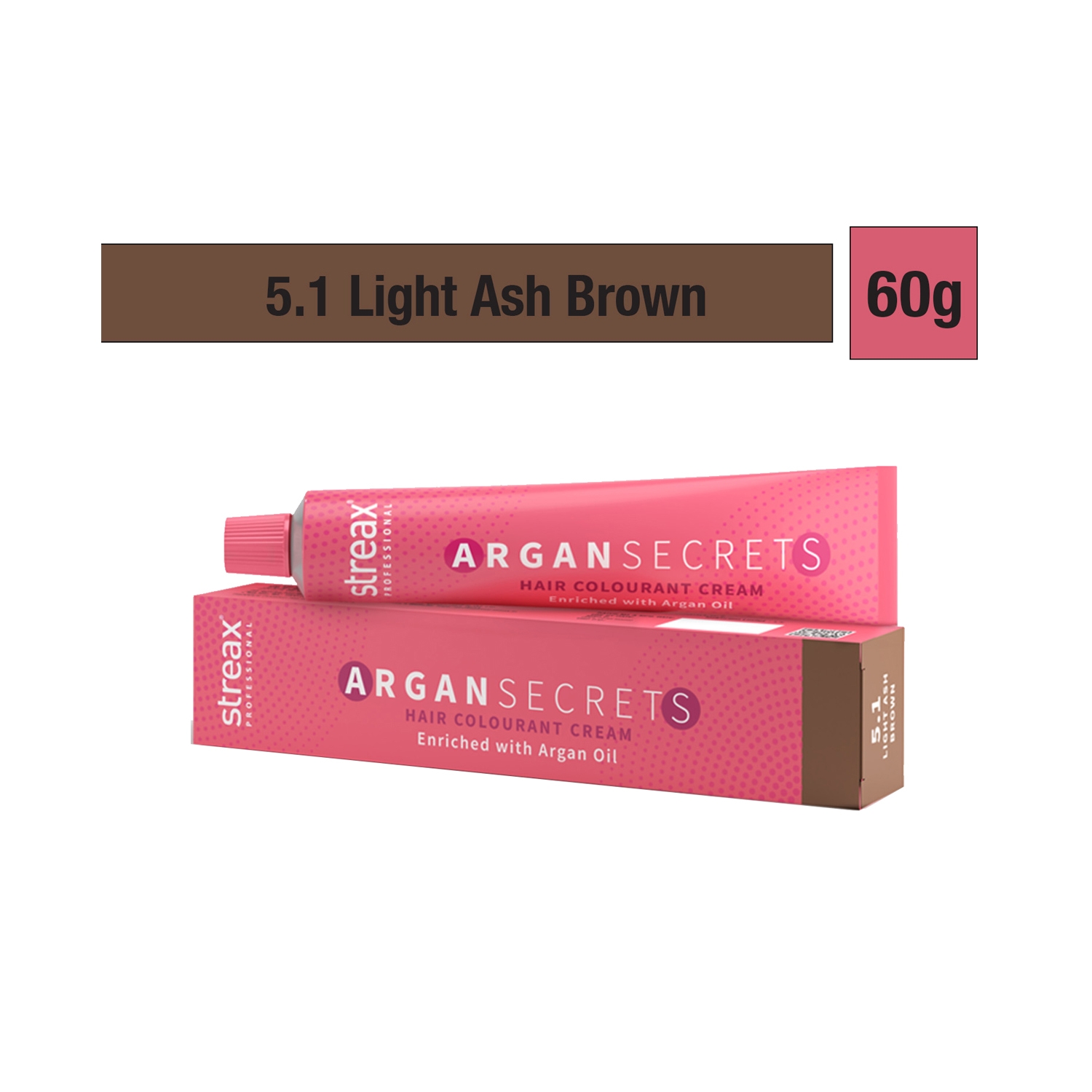 Streax Professional Argan Secrets Hair Colorant Cream - 5.1 Light Ash Brown (60g)