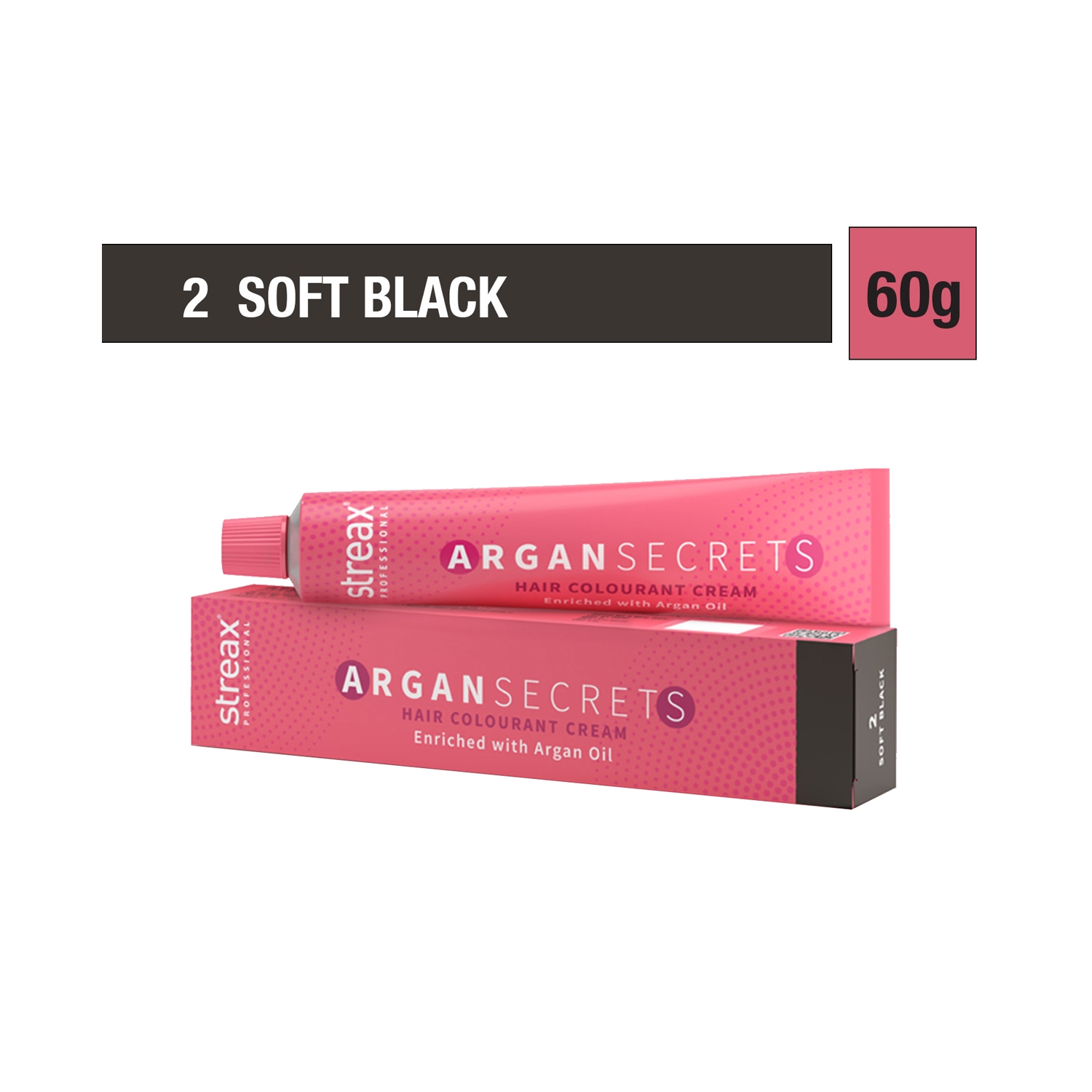 Streax Professional Argan Secrets Hair Colorant Cream - 2 Soft Black (60g)