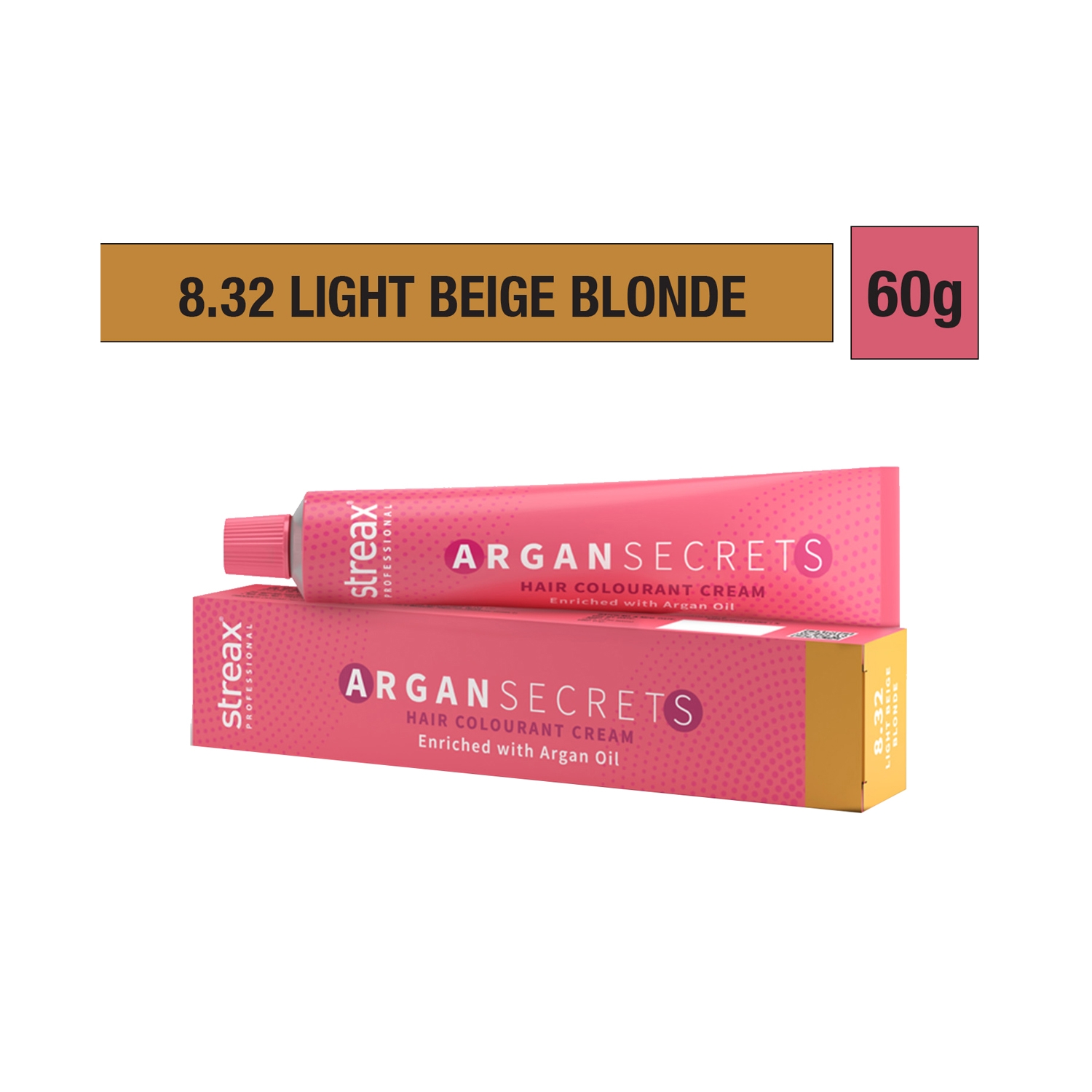 Streax Professional Argan Secrets Hair Colorant Cream - 8.32 Light Beige Blonde (60g)
