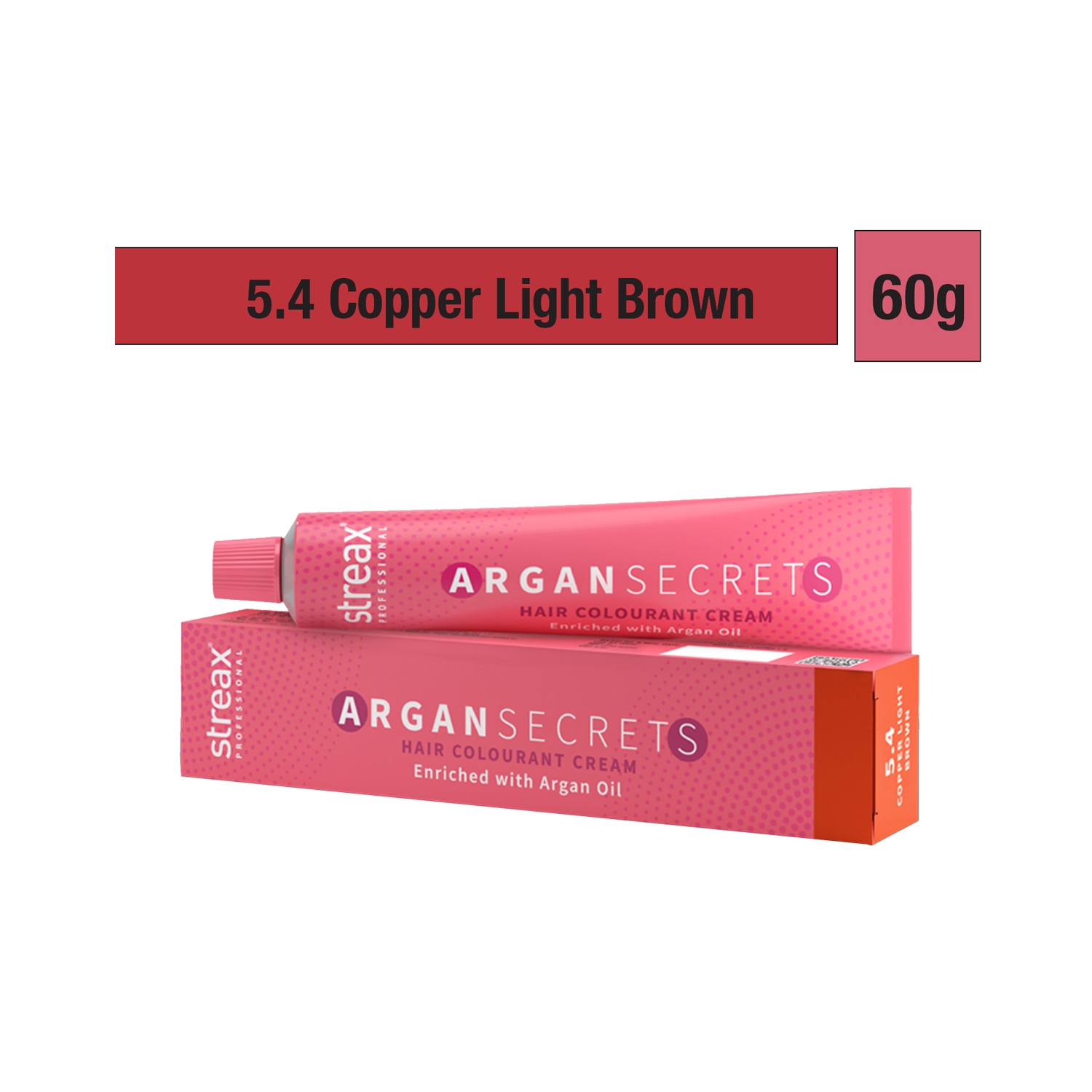 Streax Professional Argan Secrets Hair Colorant Cream - 5.4 Copper Light Brown (60g)