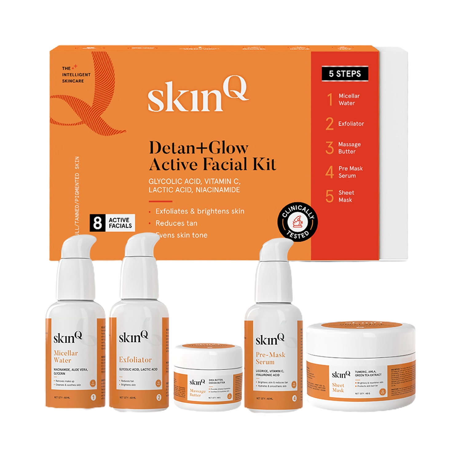SkinQ | SkinQ Detan + Glow Active Facial Kit - Multi Use (200ml)