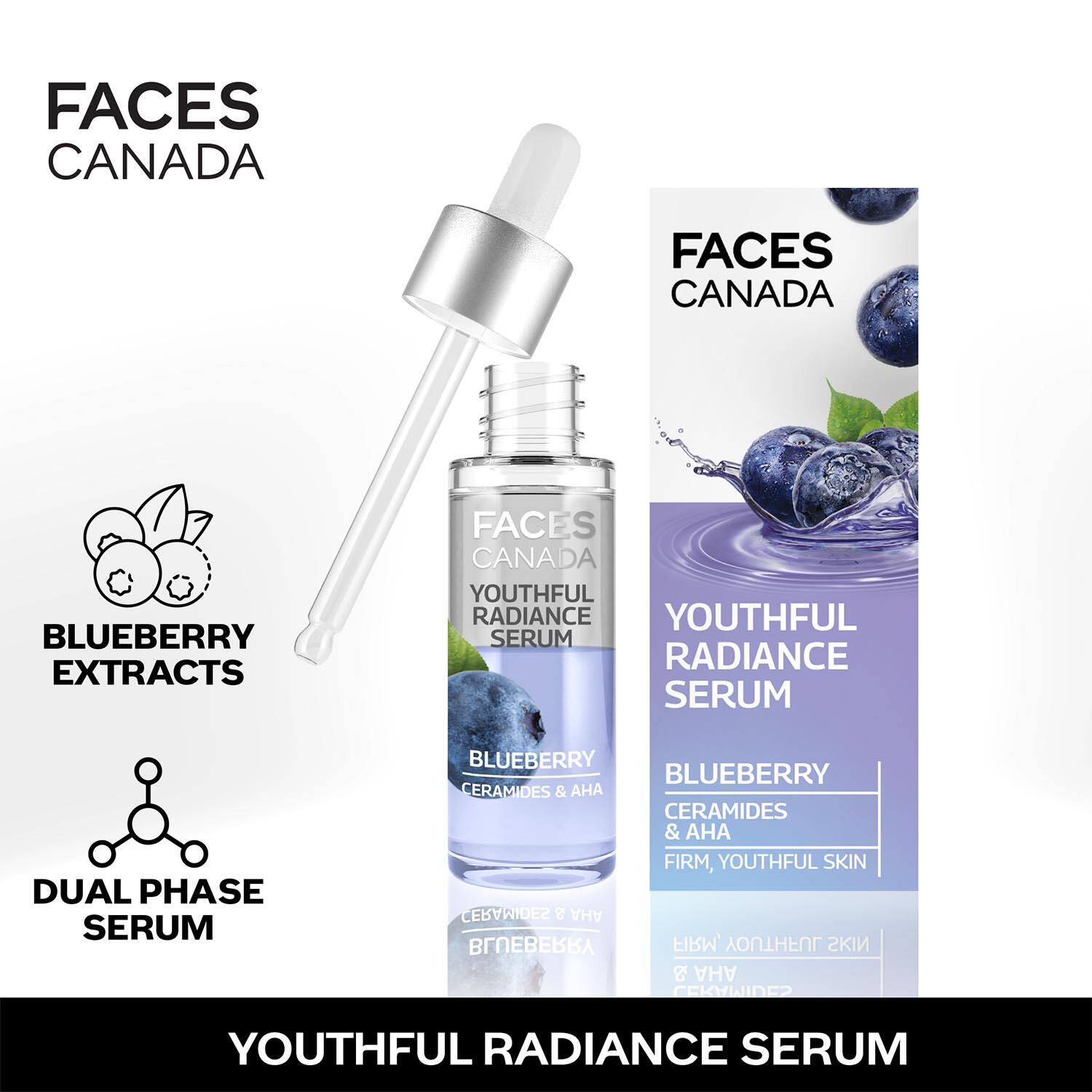 Faces Canada | Faces Canada Youthful Radiance Serum Blueberry I Anti-ageing I Biphasic I AHA & Ceramides I (27 ml)