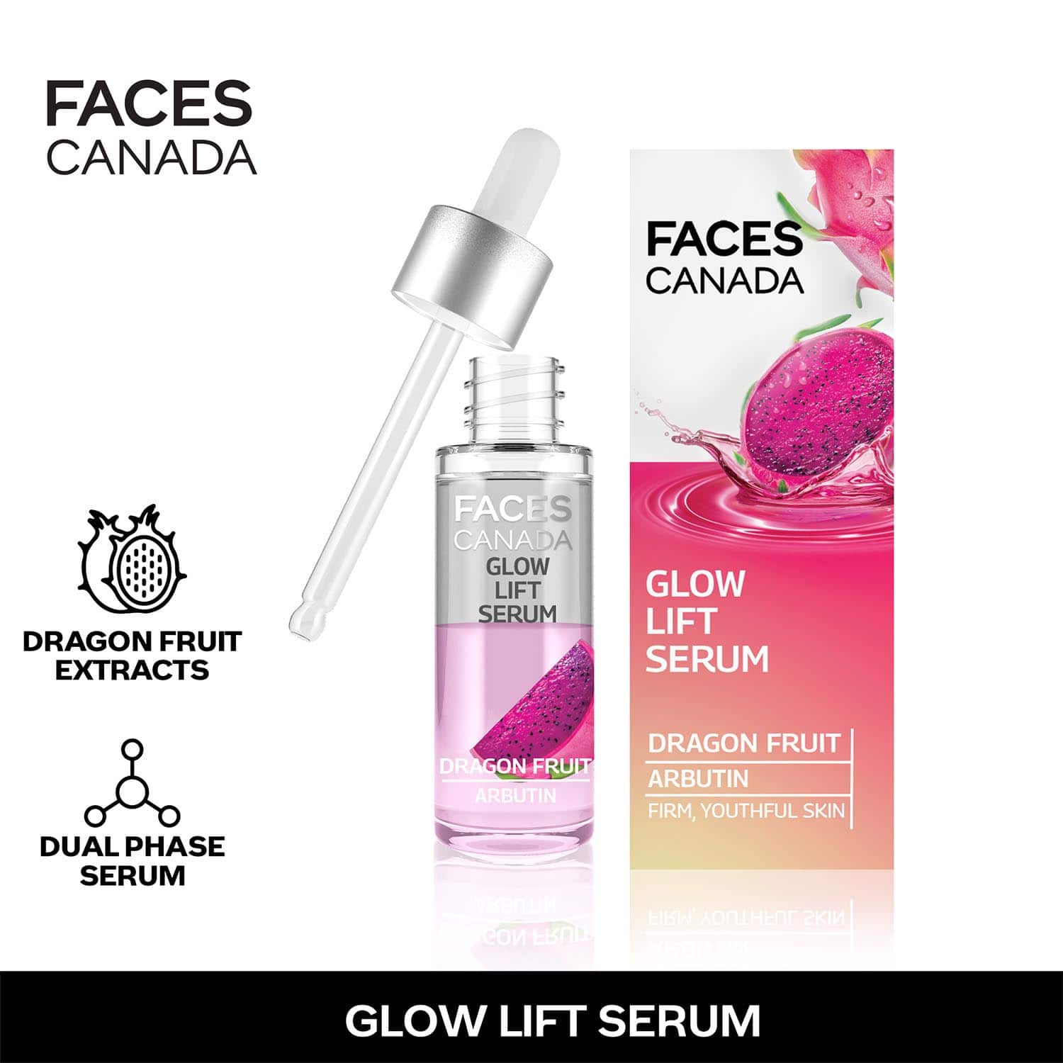 Faces Canada | Faces Canada Glow Lift Serum Dragon Fruit I Biphasic I Vitamin C for Glowing Skin I Arbutin I (27 ml)