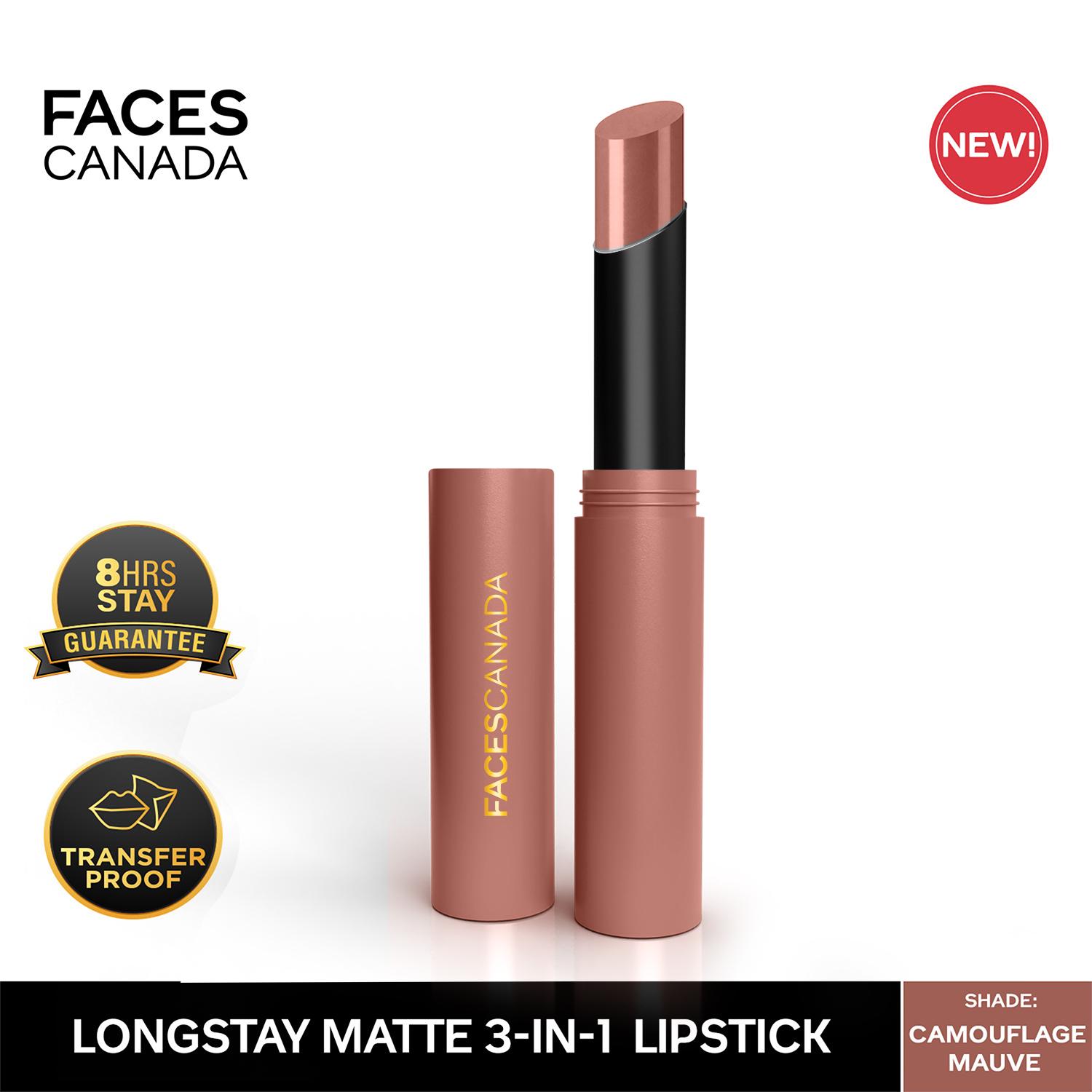 Faces Canada | Faces Canada Long Stay 3-in-1 Matte Lipstick - Camouflage Mauve 07, 8HR Stay, Primer-Infused (2 g)