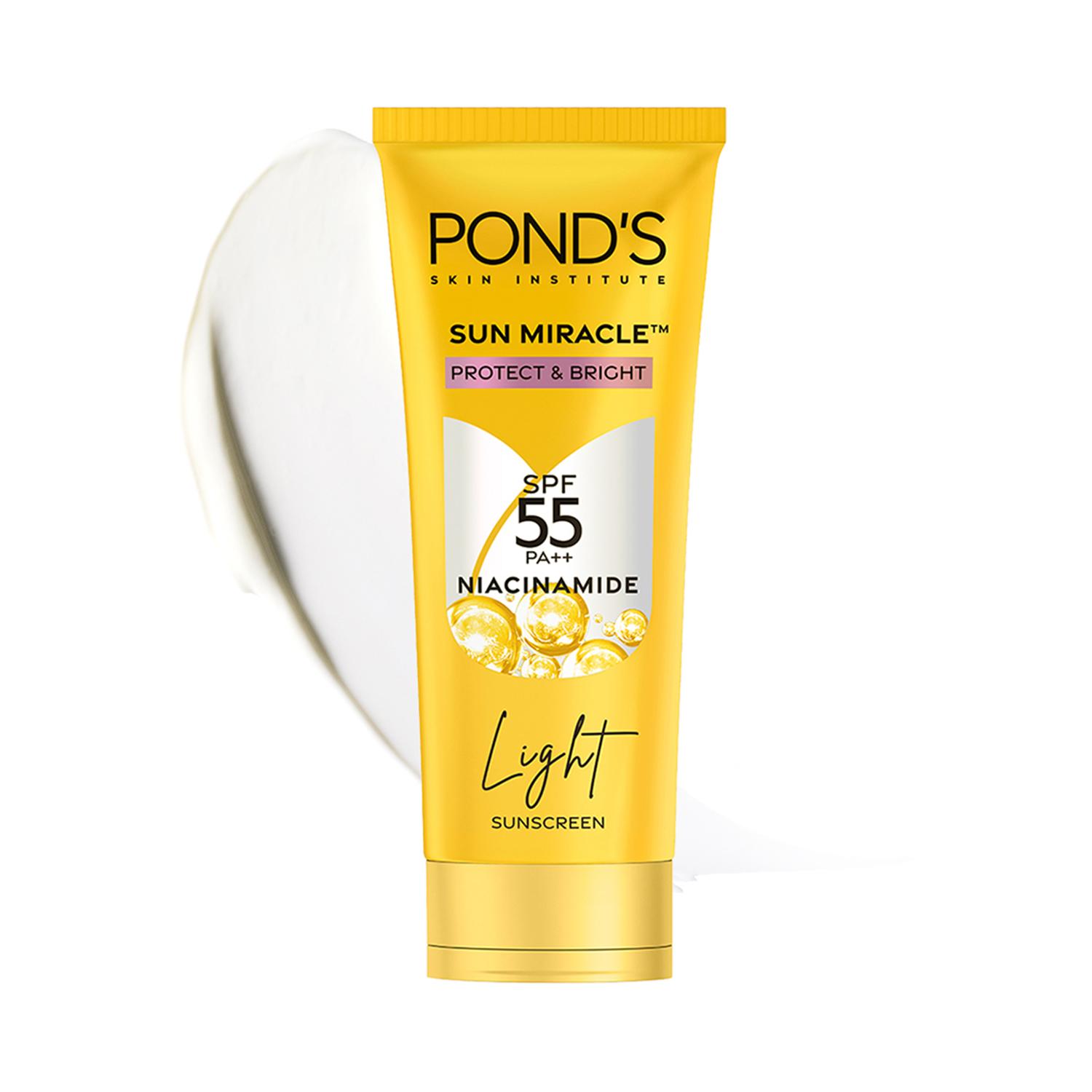 Pond's | Pond's Sun Miracle SPF 50 PA+++ Light Sunscreen - Protect & Bright, With 3% Active Niacinamide (50 g)