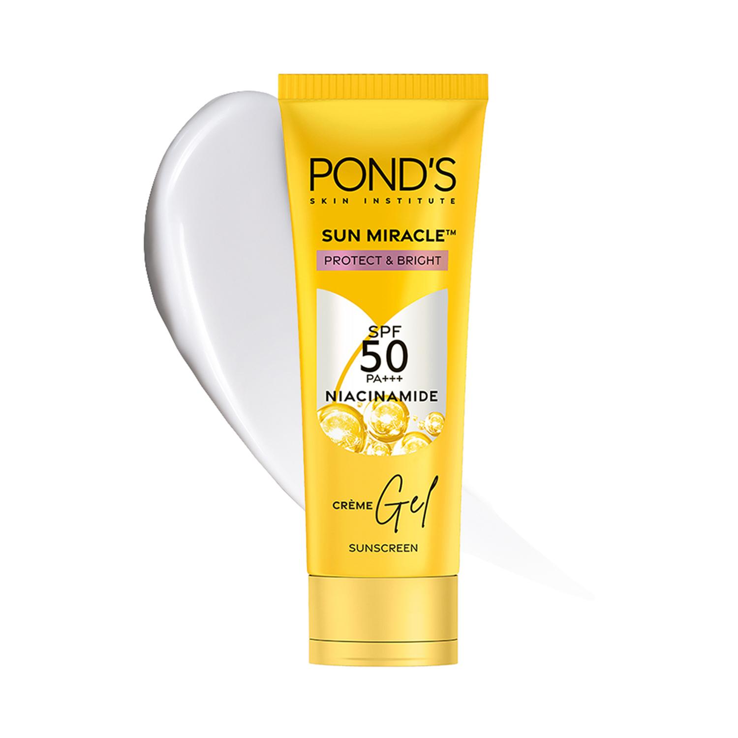 Pond's | Pond's Sun Miracle SPF 50 PA+++ Creme Gel Sunscreen - Protect & Bright, With Niacinamide (50 g)