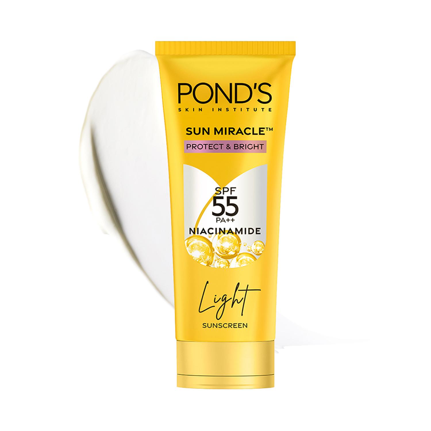 Pond's | Pond's Sun Miracle SPF 50 PA+++ Light Sunscreen - Protect & Bright, With 3% Active Niacinamide (100 g)