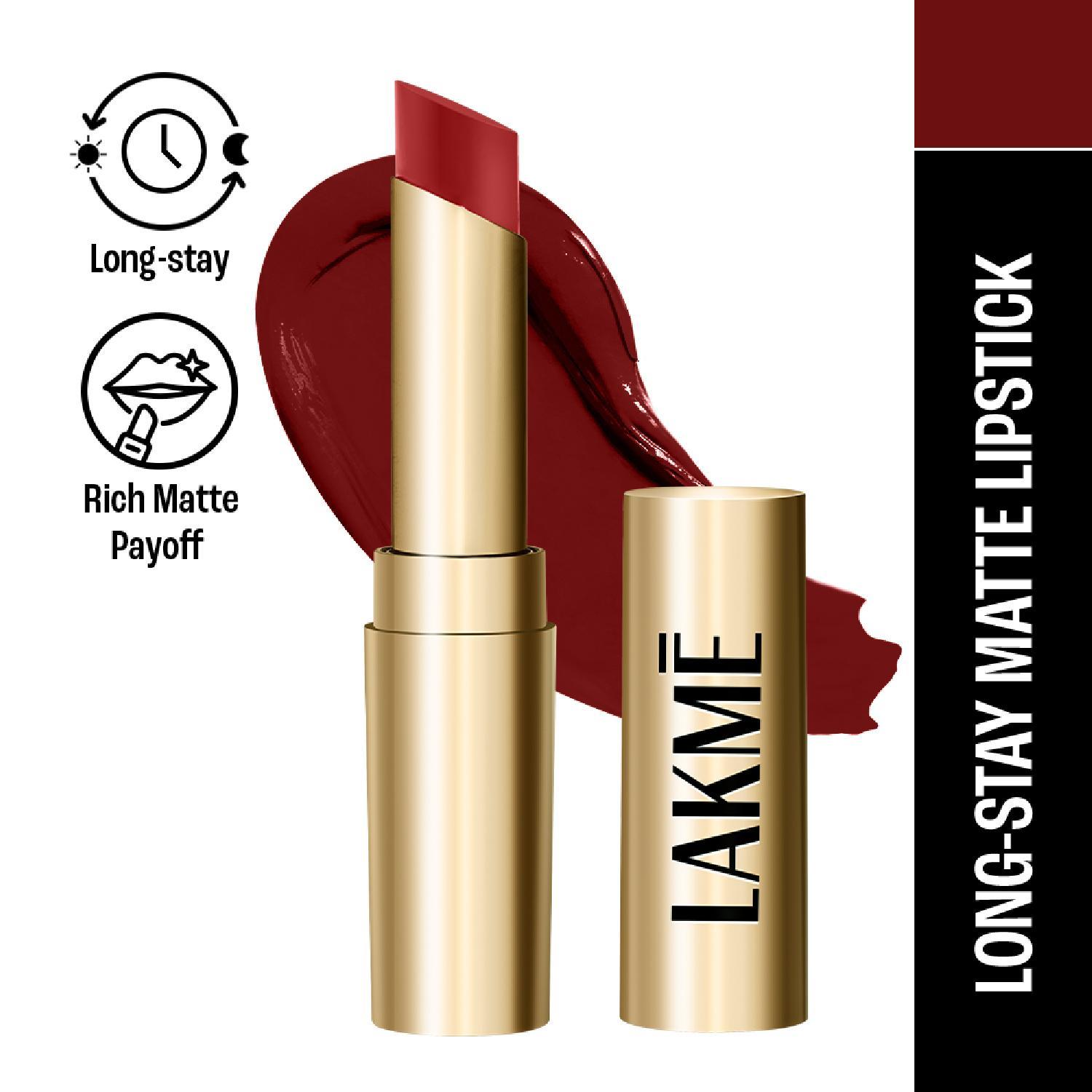 Lakme | Lakme Unreal 3D Slim Bullet, Matte Finish, Wine Flair, (3.6 g)