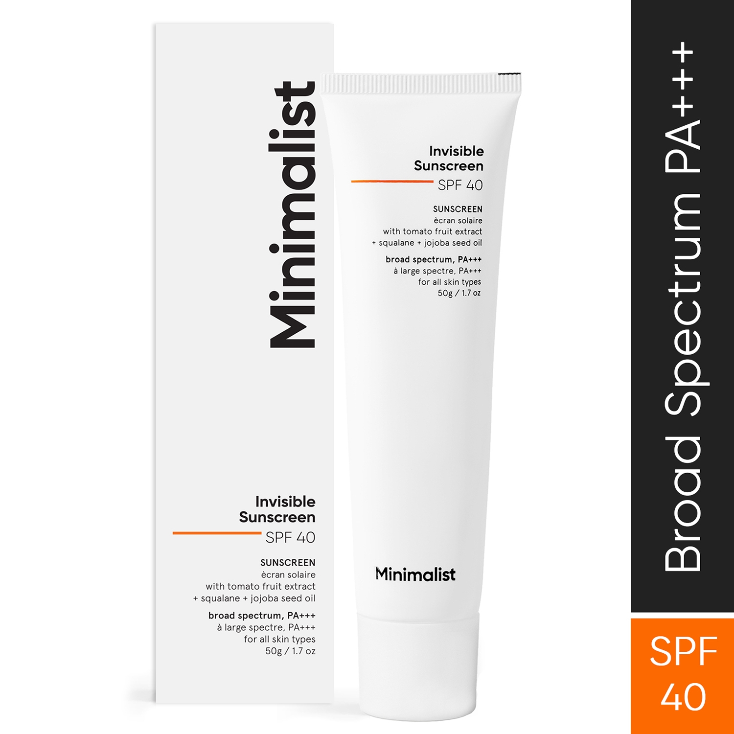 Minimalist Invisible Sunscreen SPF 40+ PA +++ Lightweight Water Resistant Formula With Squalane (50g)