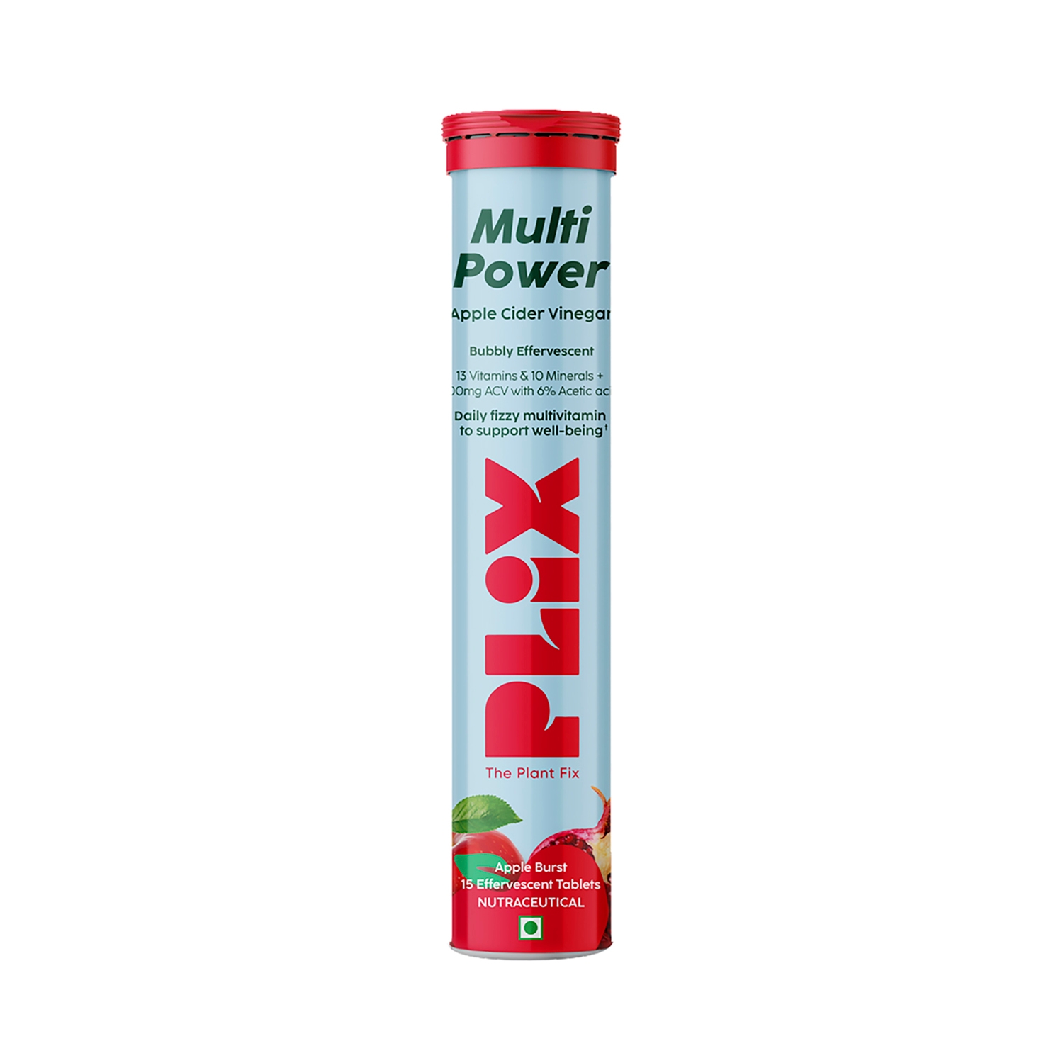 Plix The Plant Fix | Plix The Plant Fix Multi Power Multivitamin + Apple Cider Vinegar Fizzy Effervescent Tablets Apple Burst (15 Tablets)