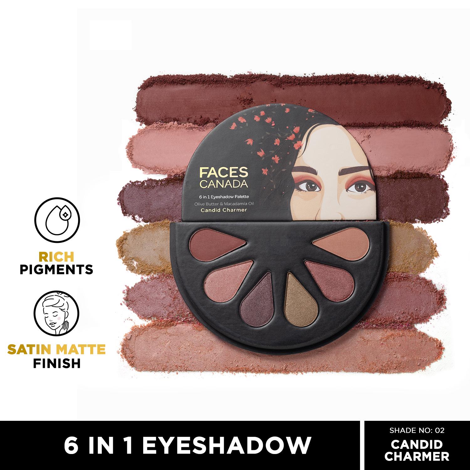 Faces Canada | Faces Canada 6 in 1 Eyeshadow Palette - Candid Charmer 02, Olive Butter & Macadamia Oil (6 g)