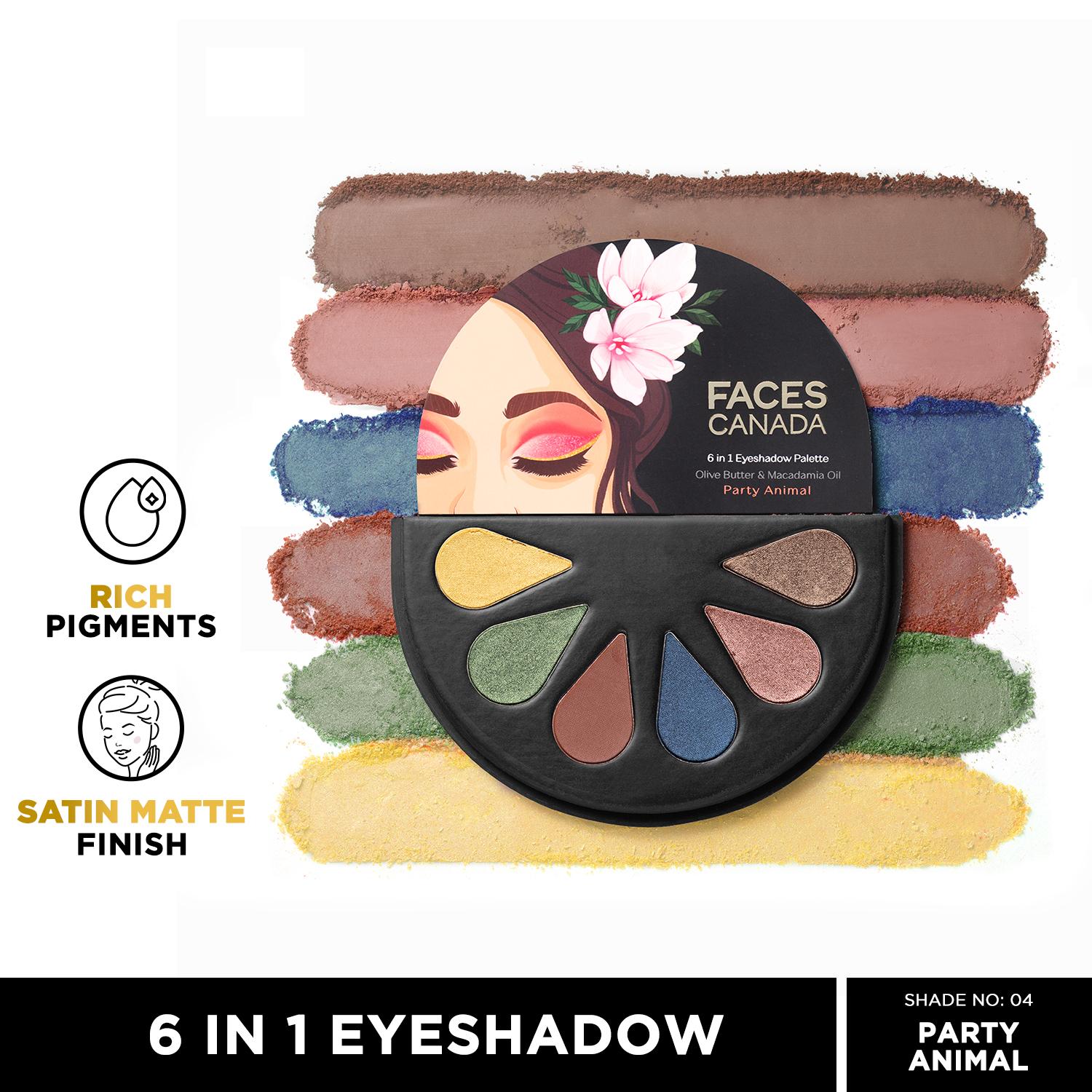 Faces Canada | Faces Canada 6 in 1 Eyeshadow Palette - Party Animal 04, Olive Butter & Macadamia Oil (6 g)