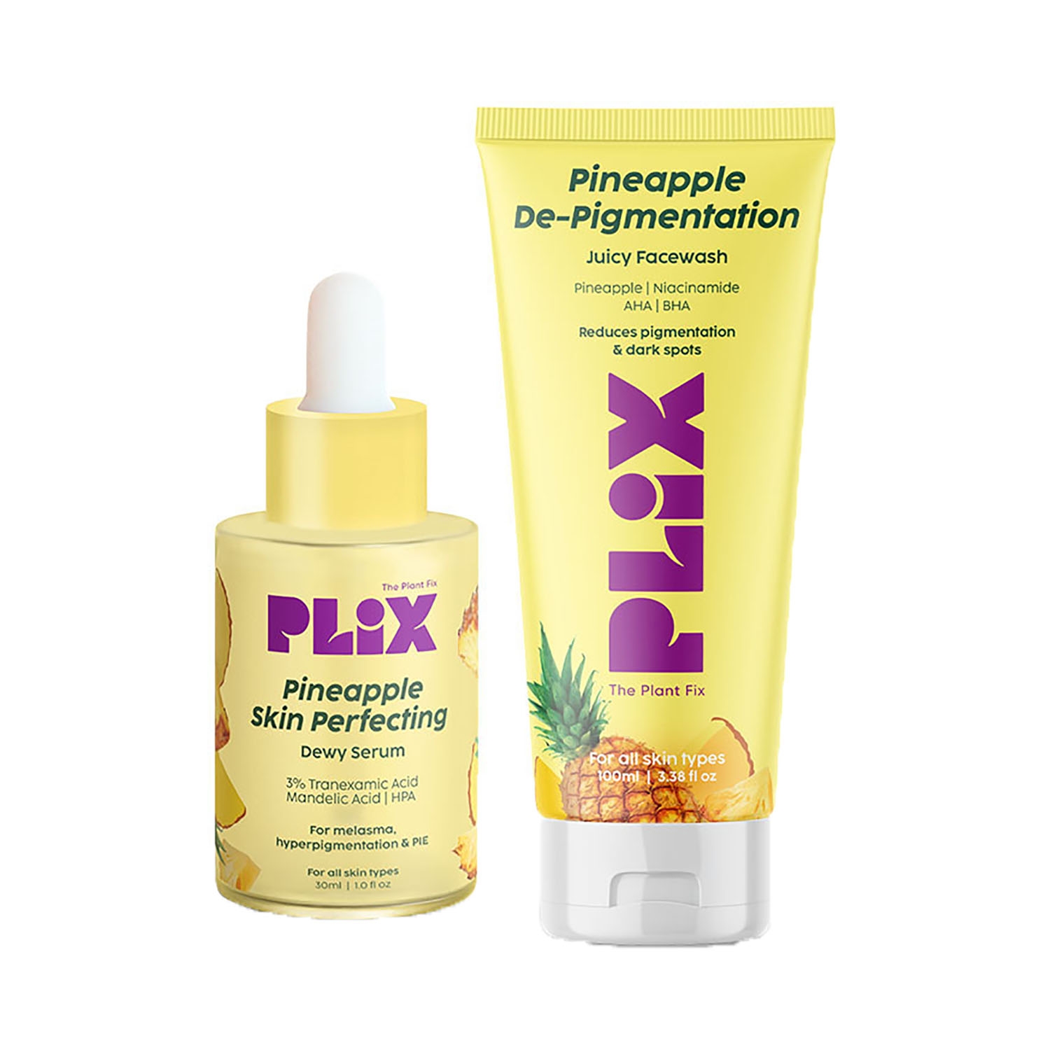 Plix The Plant Fix | Plix The Plant Fix 3% Tranexamic Acid Skin Perfecting Dewy Face Serum & Pineapple Foaming Face Wash Combo (2Pcs)