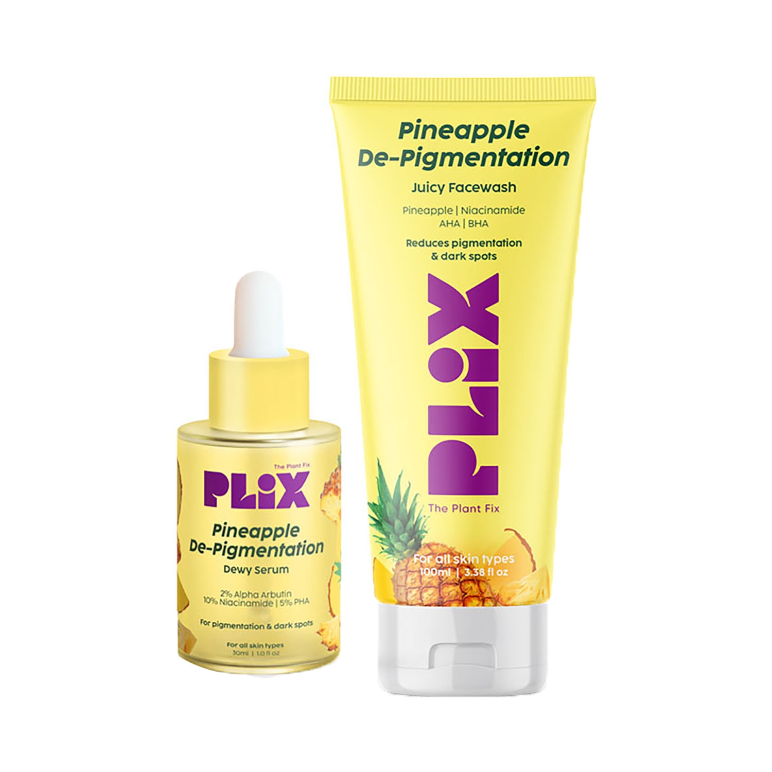 Plix The Plant Fix | Plix The Plant Fix 5% Pineapple De-Pigmentation Foaming Face Wash & Serum Combo (2Pcs)