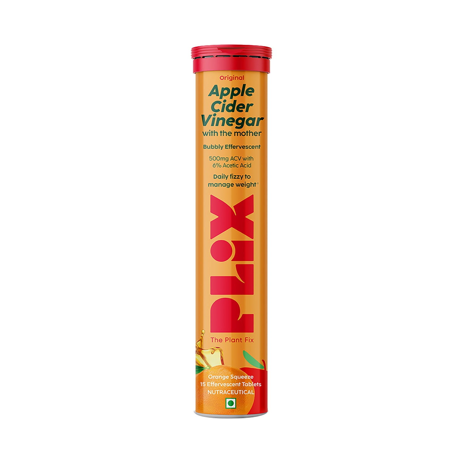 Plix The Plant Fix | Plix The Plant Fix Apple Cider Vinegar Effervescent Tablets with Mother Orange Squeeze (15 Tablets)