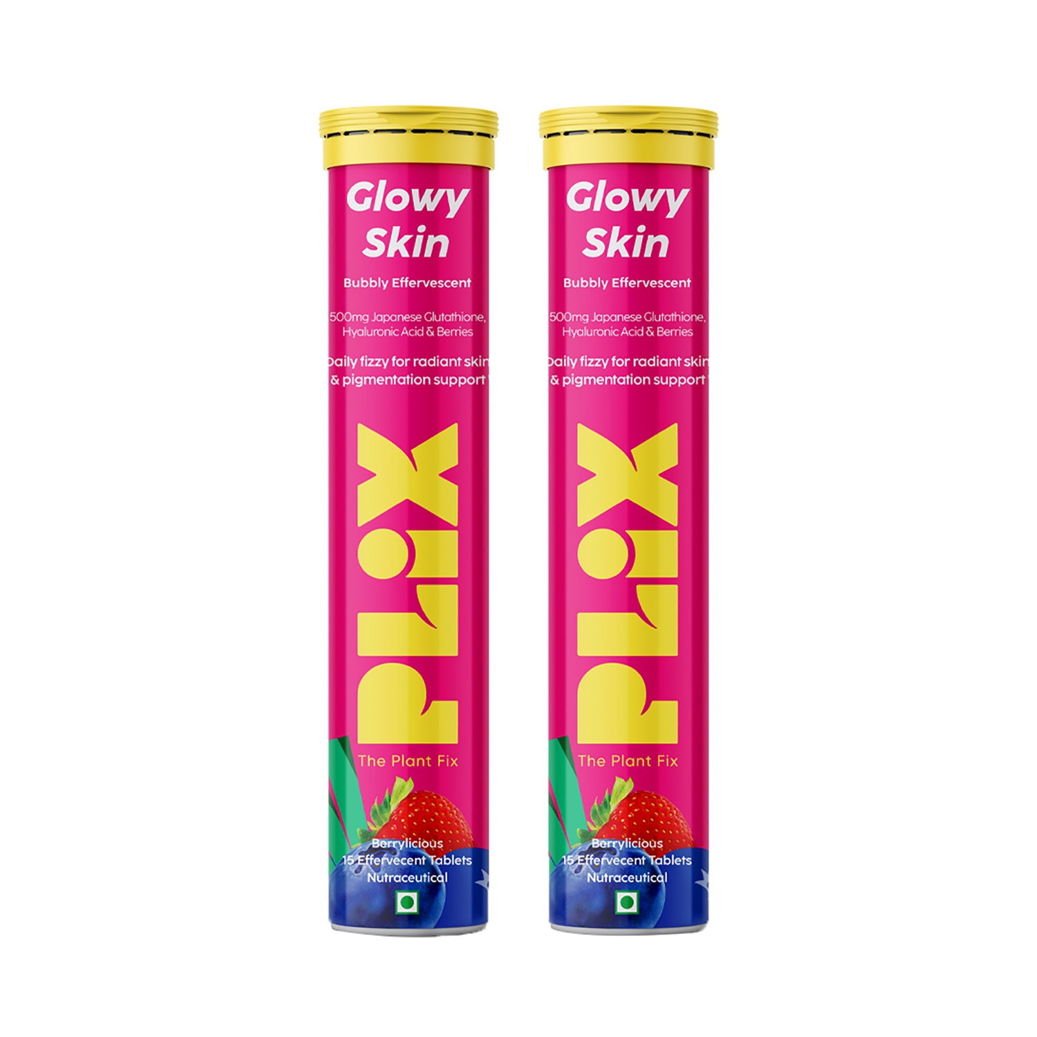 Plix The Plant Fix | Plix The Plant Fix Glutathione Skin Glow Effervescent Tablets 500Mg Strawberry Flavour (30 Tablets)
