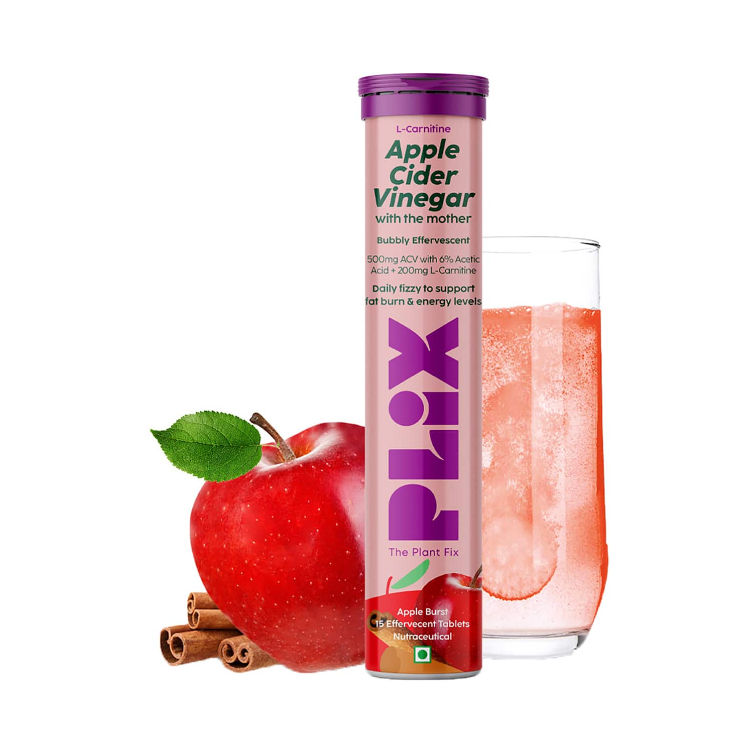 Plix | Plix L-Carnitine ACV Effervescent Tablets with Apple & Cinnamon (15 Tablets)