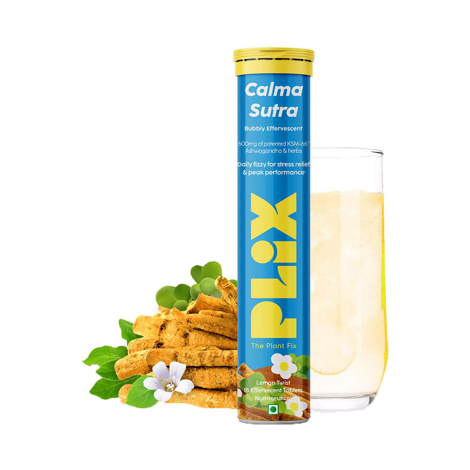 Plix | Plix The Plant Fix Calma Sutra Ashwagandha KSM-66 Gold Standard Effervescent Tablets - (15 Tablets)