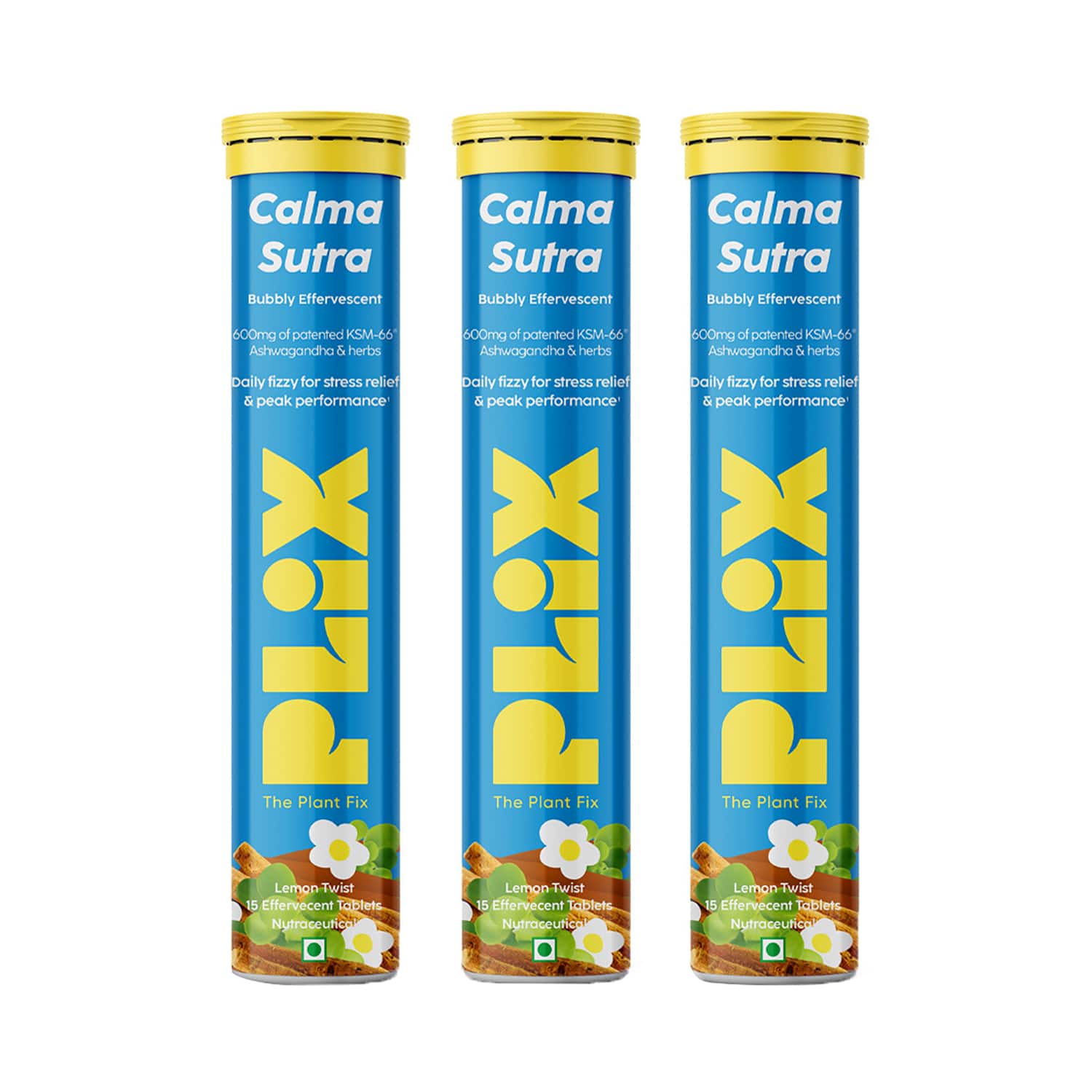Plix | Plix The Plant Fix Calma Sutra Ashwagandha KSM-66 Gold Standard Effervescent Tablets - (45 Tablets)