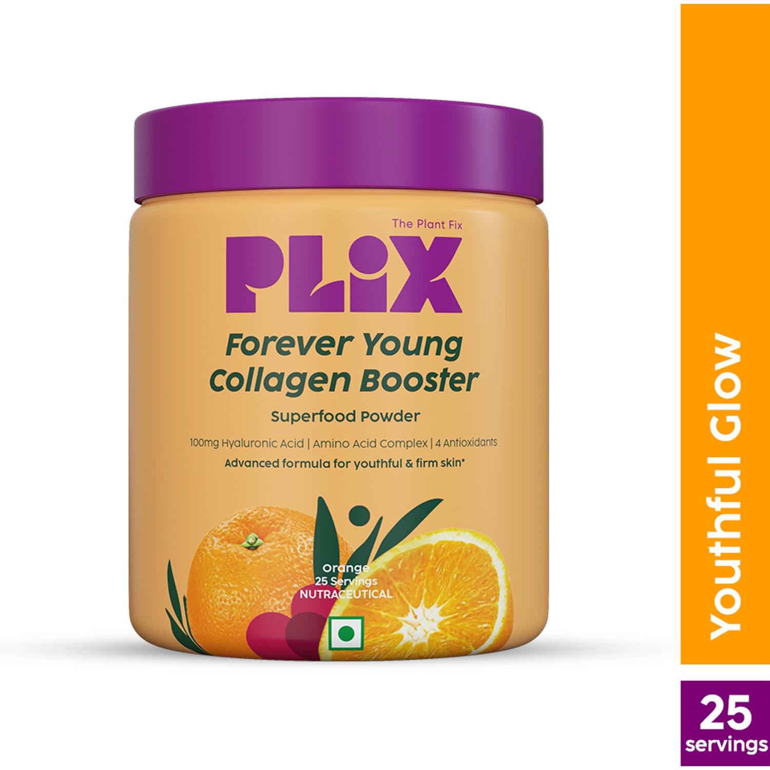 Plix The Plant Fix | Plix The Plant Fix Forever Young Collagen Collagen Booster Supplement Powder Orange Flavour (200g)