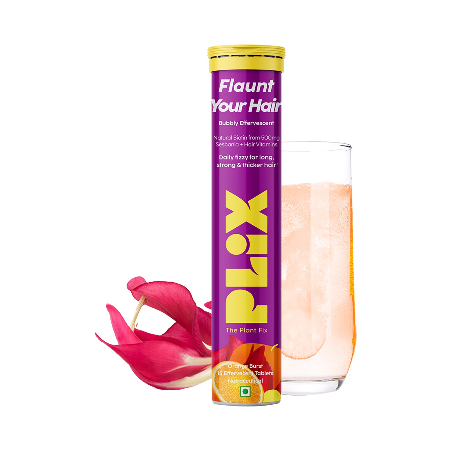 Plix The Plant Fix | Plix The Plant Fix Heavenly Hair with Natural Biotin Effervescent Tablets 500mg Orange Flavour (15 Tablets)