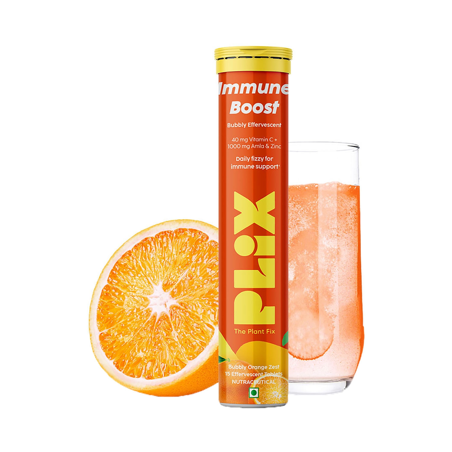 Plix The Plant Fix | Plix The Plant Fix Vitamin C Immunity Booster Effervescent Tablets Orange Flavour (15 Tablets)