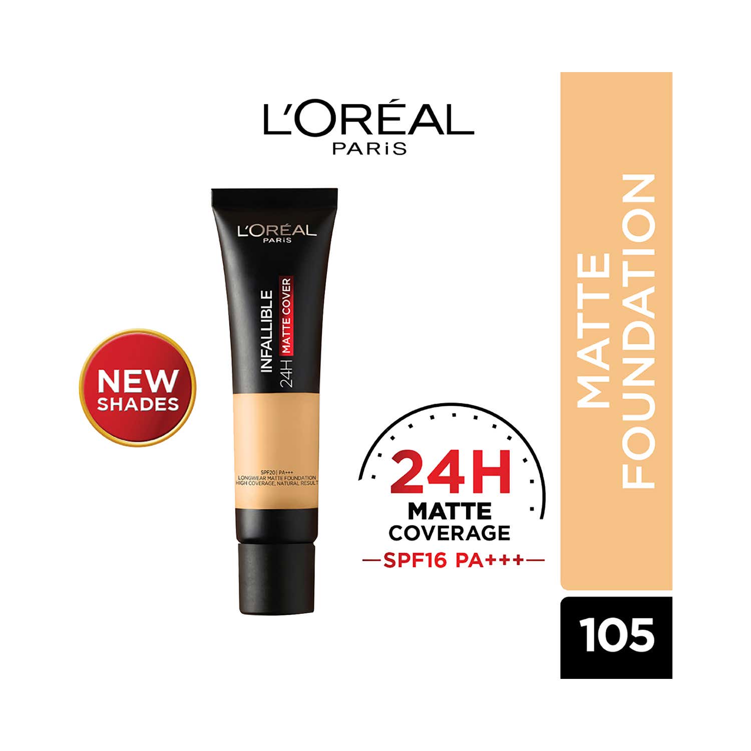 L'Oreal Paris Infallible 24H Matte Cover Liquid Foundation Tube SPF 16