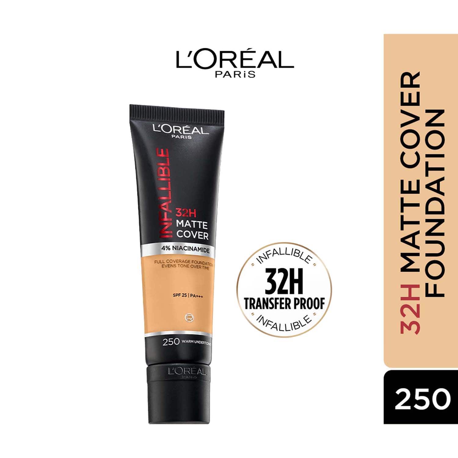 L'Oreal Paris | L'Oreal Paris Infallible 32H Matte Cover Liquid Foundation - 250 Warm Undertone (30ml)