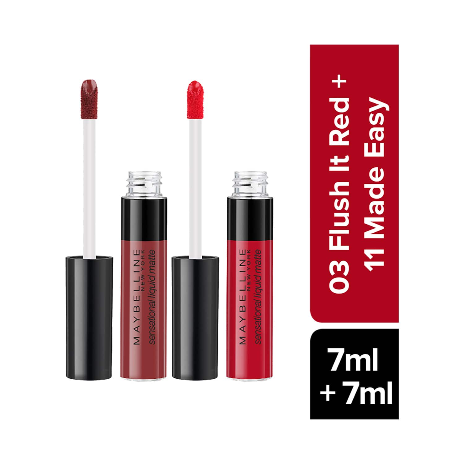 Maybelline New York | Maybelline New York Sensational Liquid Matte Lipstick Combo - 03 Flush It Red, 11 Made Easy (2 Pcs)