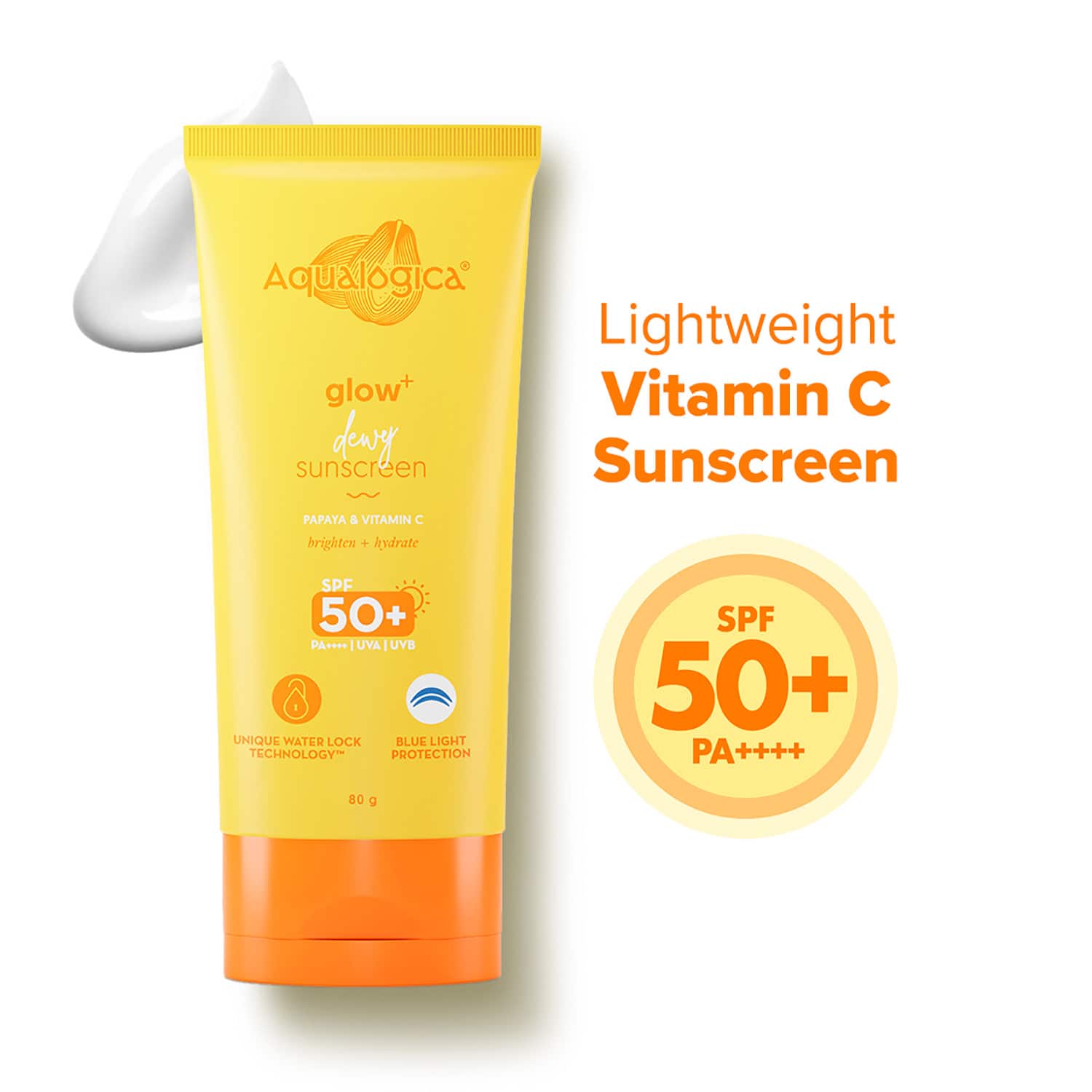 Aqualogica | Aqualogica Glow+ Dewy Lightweight Sunscreen Gel SPF 50+ PA++++ with Papaya & Vitamin C (80 g)